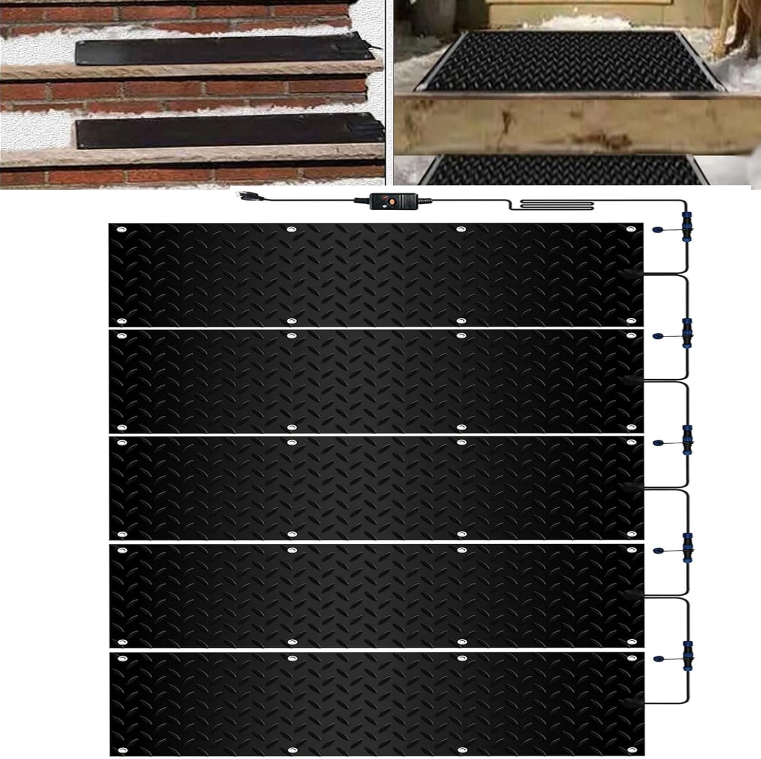 Heated Snow Melting Mats for Entrances 1/2/3/4/5 pcs Heated Outdoor Mats for Stairs- w/Power Cord, Slip-Proof Design for Extra Traction, Winter Outdoor Snow Mat(5 Pcs-10x48in/(25.4x120cm))