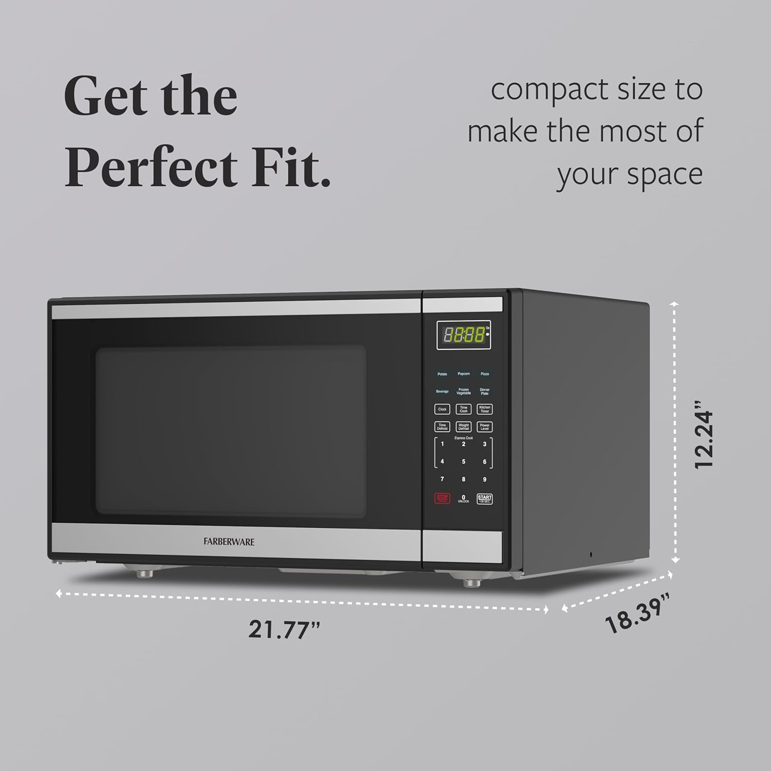 Farberware 1.6 Cu. Ft. Countertop Microwave Oven – 1100 Watts Power, Auto Cook Settings, Defrost, Easy Clean and Child Safety Lock - Stainless