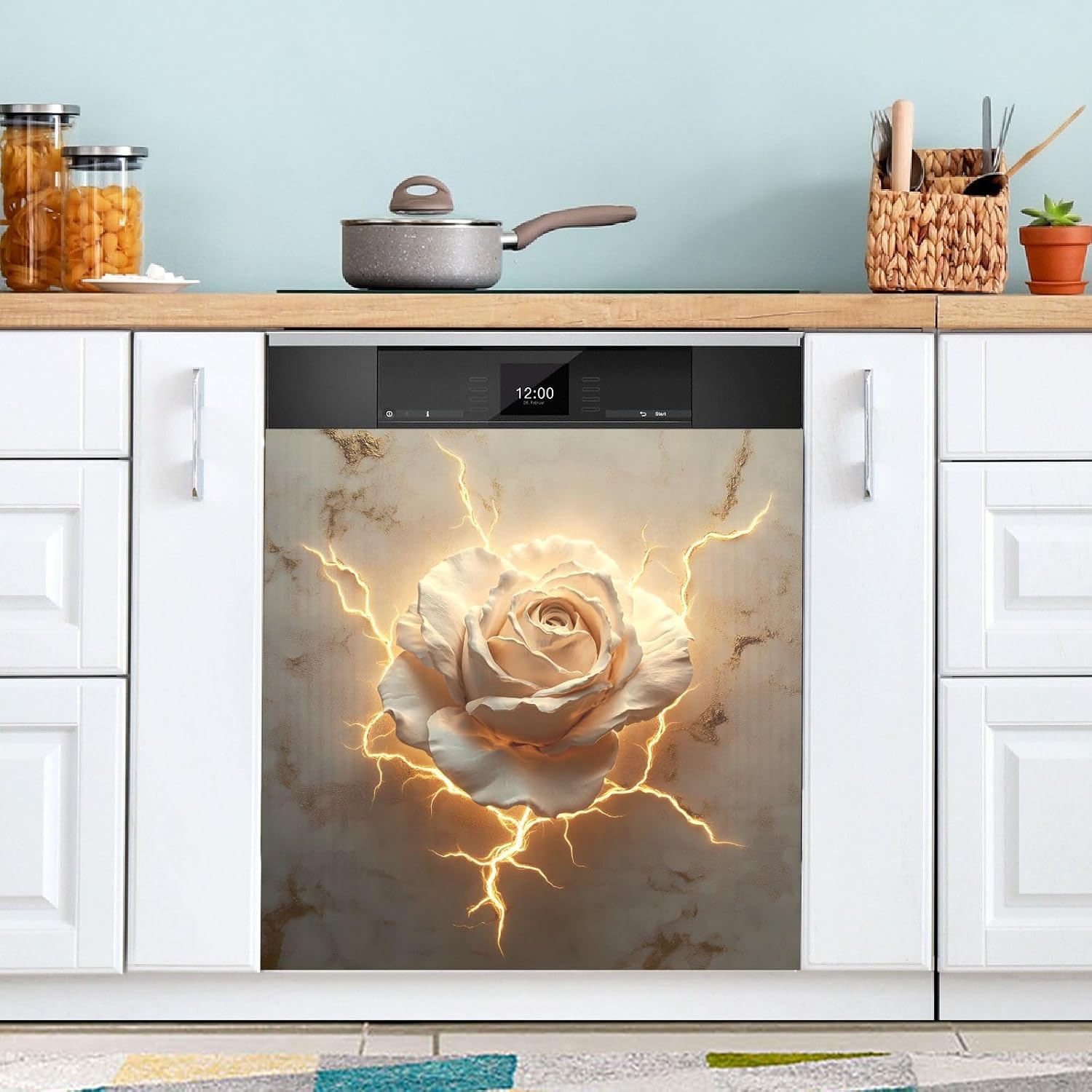 Dishwasher Magnet Cover Large Magnetic Stickers Yellow Rose Front Dishwasher Cover Reusable Decal for Home Kitchen Anti-Scratch Refrigerator Decorative Lid Washing Machine Laundry 23