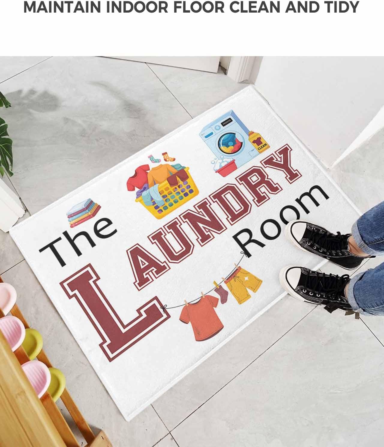 Indoor Doormat The Laundry Room Text on White,Shaggy Floor Mat with Non-Skid Backing Washing Machine Clothes,Machine Washable Plush Area Rug Carpets for Kitchen Nursery Bedroom