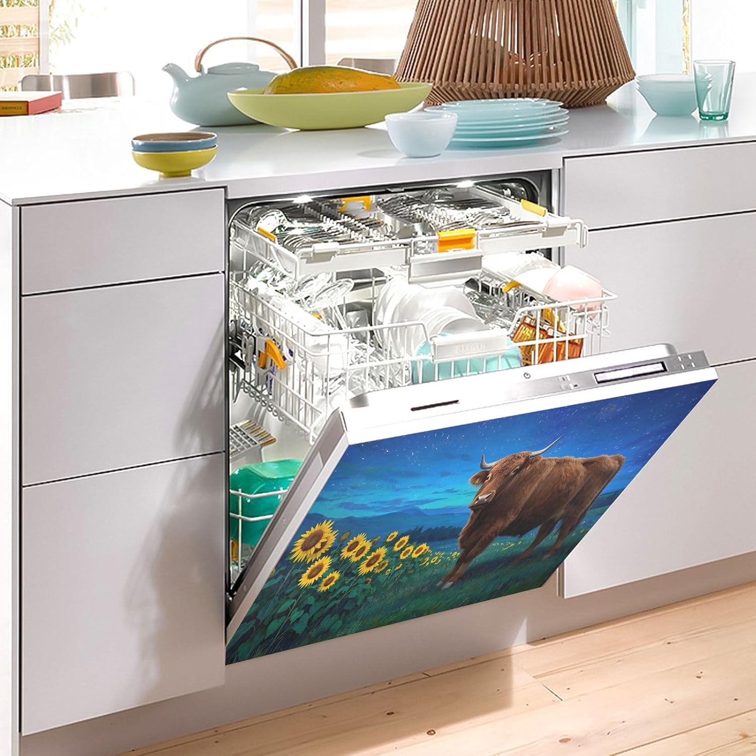 Dishwasher Magnet Cover Large Magnetic Stickers Highland Cattle Sunflower Sky Front Dishwasher Cover Reusable Decal for Home Kitchen Anti-Scratch Refrigerator Decorative Lid Washing Machine Laundry 23