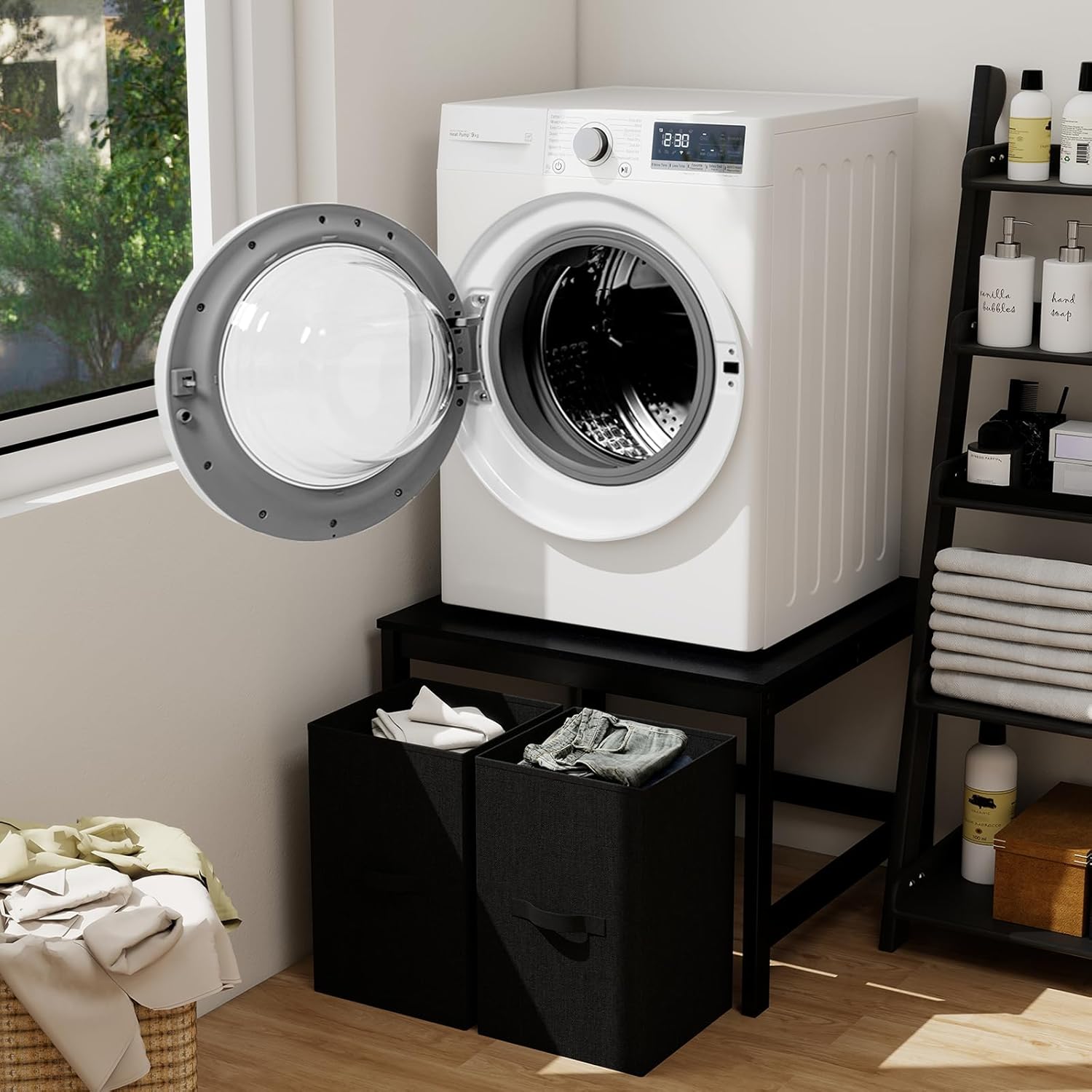 Laundry Pedestal with 2 Laundry Baskets, 29