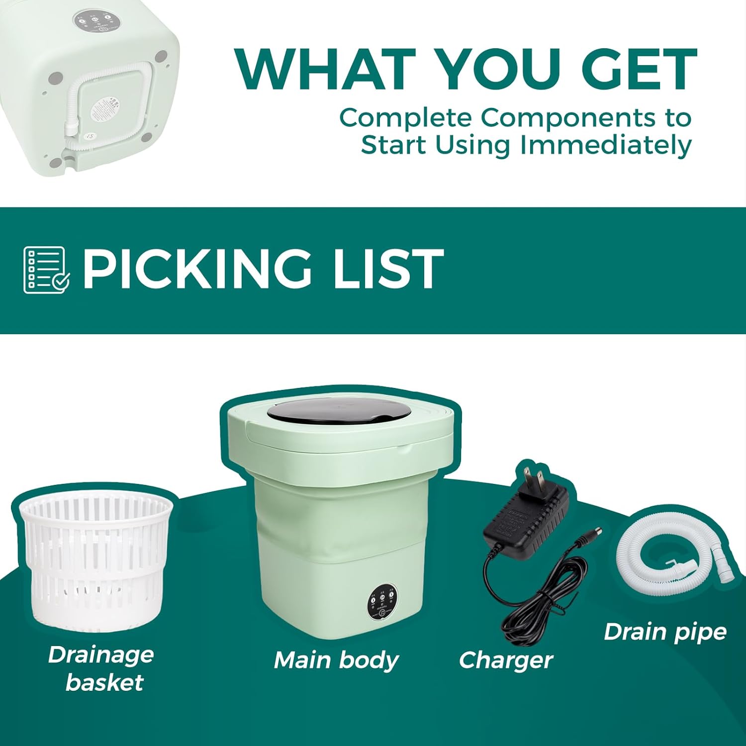 Portable Washing Machine Mini Washer for Apartments - Compact, Foldable Countertop Clothes Washer & Dryer Combo, Small Lavadora Portatil, Handheld Laundry Machine (Green, Medium)