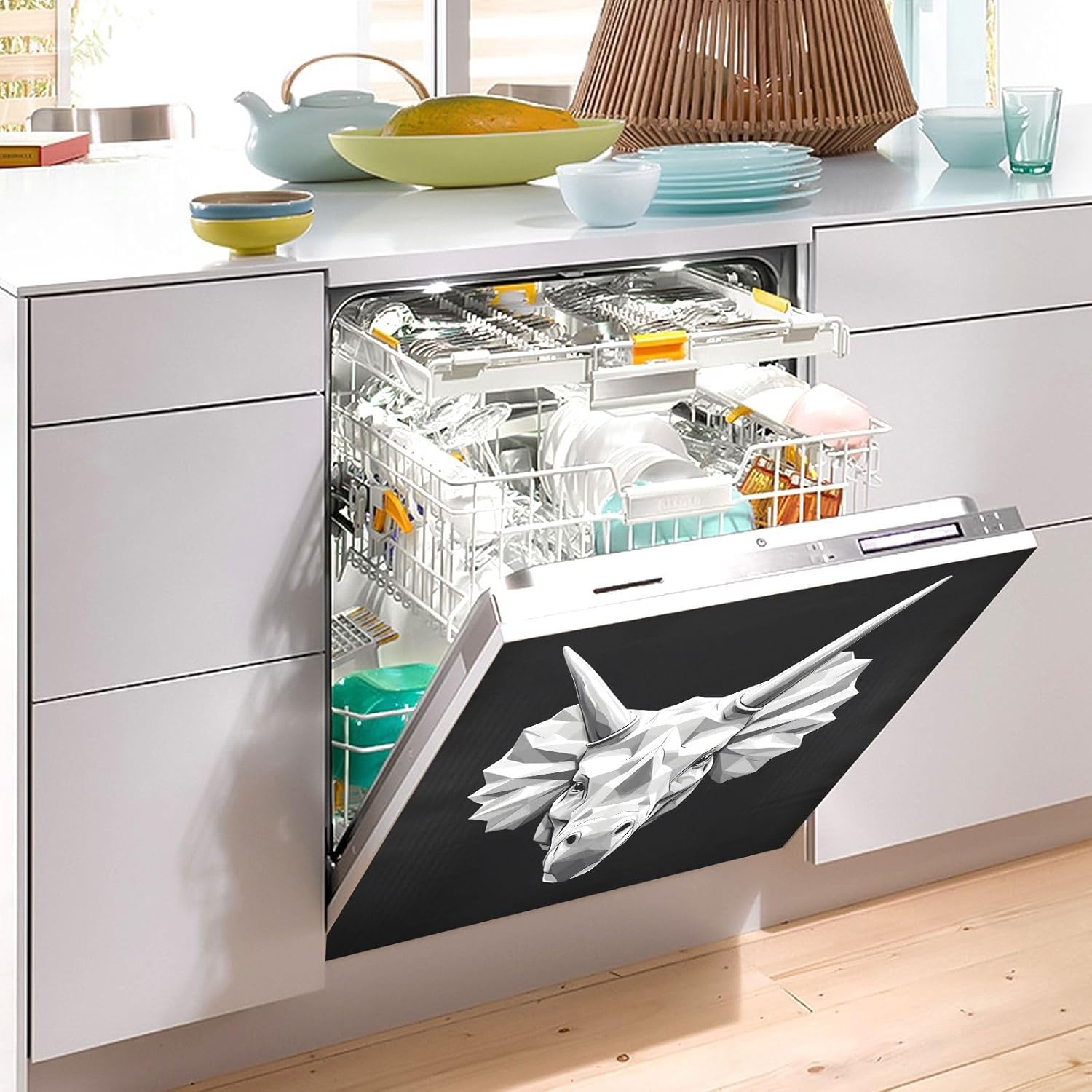 Dishwasher Magnet Cover Large Magnetic Stickers Rhinoceros Front Dishwasher Cover Reusable Decal for Home Kitchen Anti-Scratch Refrigerator Decorative Lid Washing Machine Laundry 23