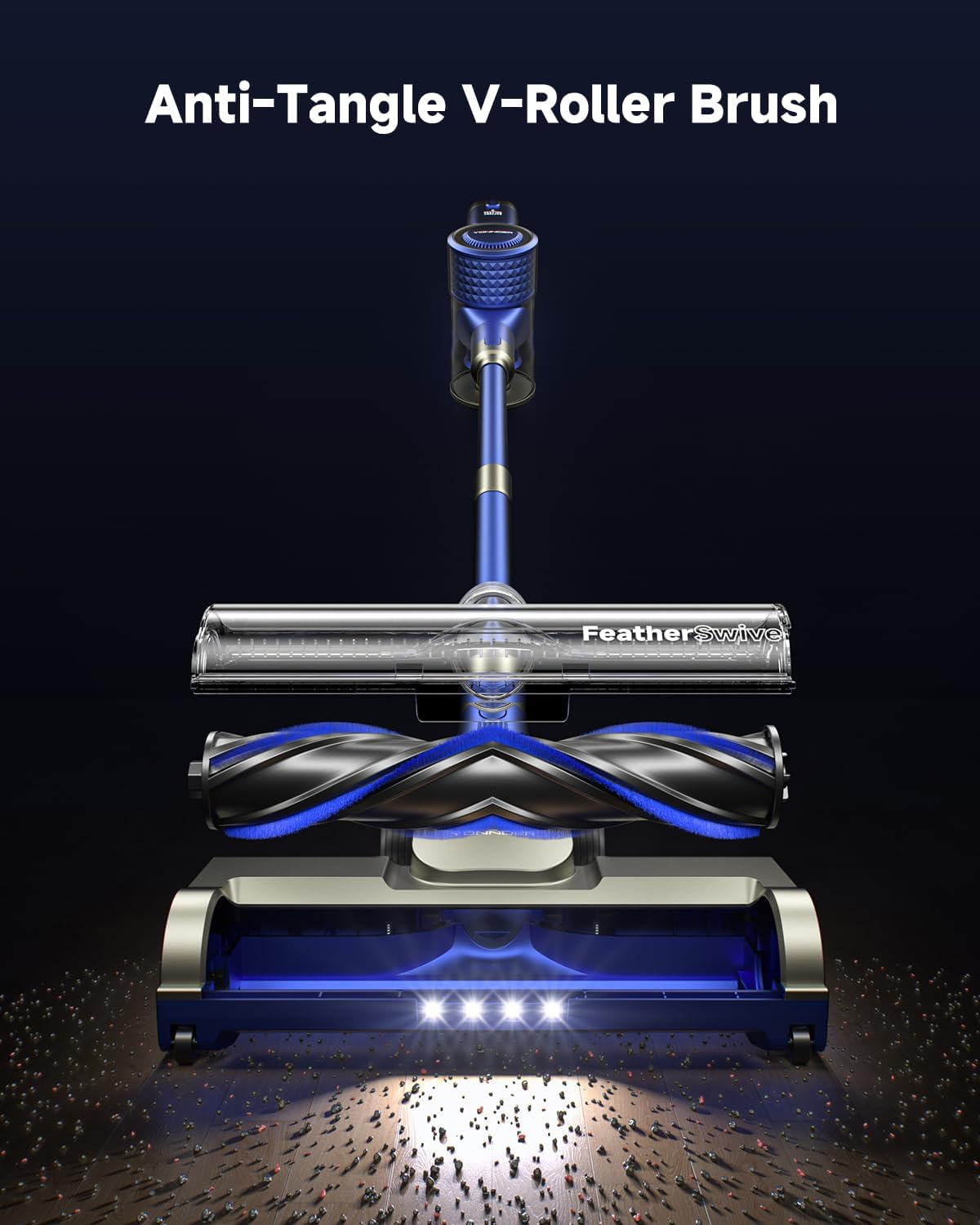 YONNDER Cordless Vacuum Cleaner 40KPA, 6-in-1 Lightweight & Detachable Battery, Powerful Suction for Home, 6-Stage Filtration, Tangle-Free V-Shaped Brush, for Hard Floor/Carpet/Pet Hair