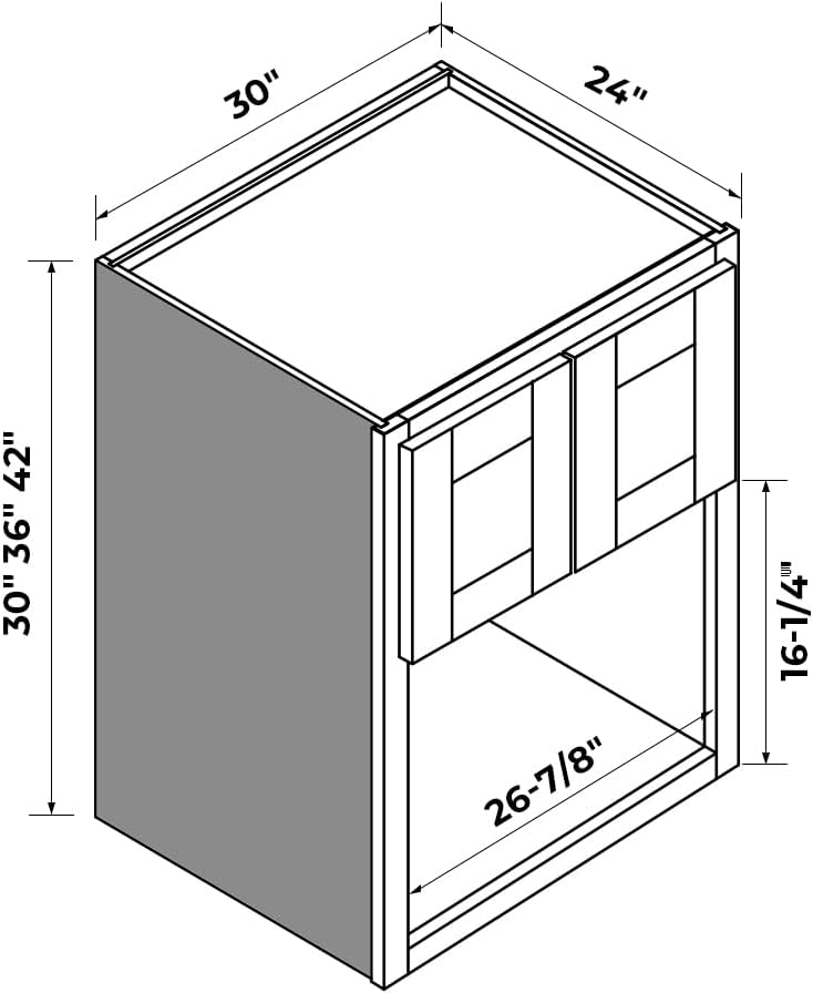 Solid Wood RTA Wall Microwave Open Shelves Cabinet Kitchen Pantry Storage Cabinet Microwave Stand Cabinet with 2 Doors（Shaker White, 30”W×24”D×30”H