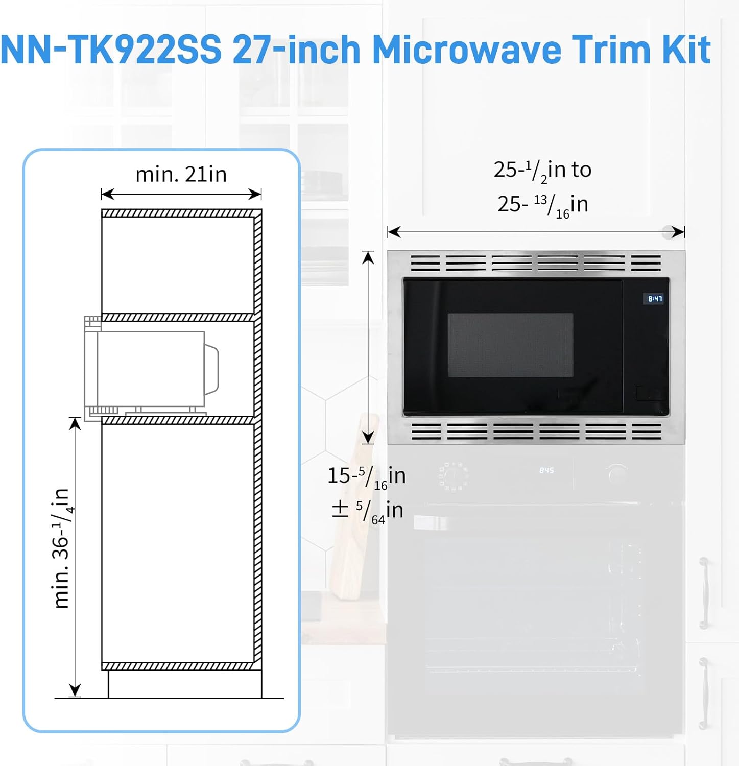 NN-TK922SS 27-inch Trim Kit, Stainless Steel 27” Microwave Trim Kit for 2.2 cu ft Microwave Ovens Compatible with Models Including NN-SE9...S, NN-SD9...S, NN-SN9...S