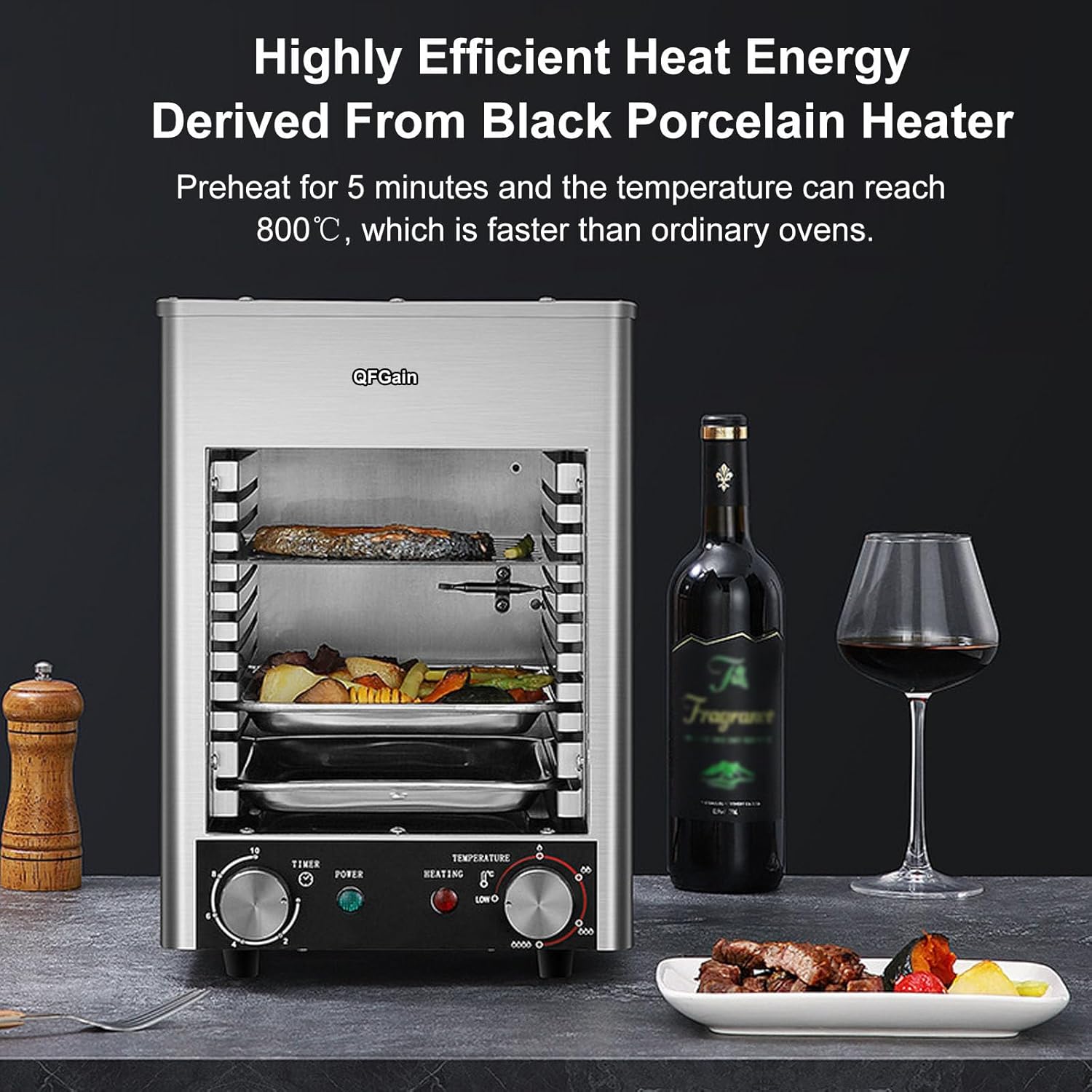 1700W Electric Steak Broiler, Indoor Commercial Steak Grill, Automatic Steak Smoker Broiler, Toaster Oven Microwave Combo, Air Fryer Oven, Time Temp Adjust,110V