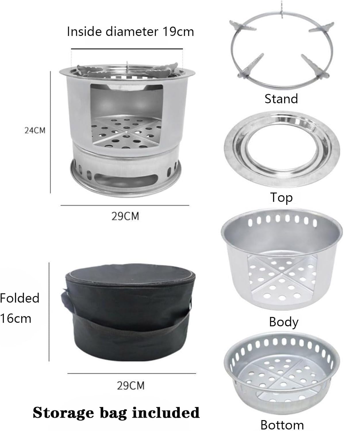 Outdoor Folding Fire Pit Fireplace,Portable BBQ Grill,Carbon Steel Galvanised Material,with Storage Bag,with Grill Mesh,Grill Pan,for Picnic,Campfire,Patio,Etc.,29×24cm