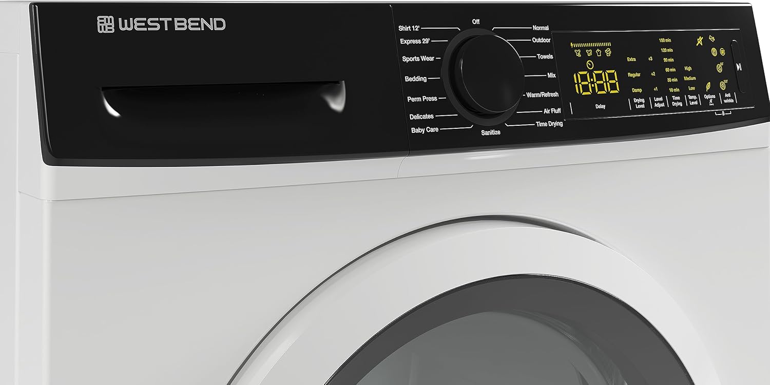 West Bend Clothes Dryer Compact Portable Front Loading for Laundry, Auto and Timed Dry Settings and Anti-Wrinkle, Perfect for Apartments, RV and More, 4-Cu.Ft, White
