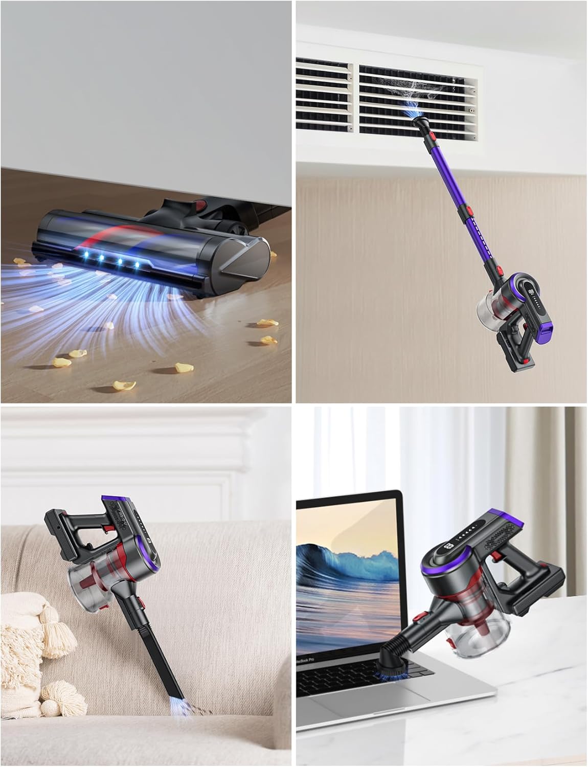 Cordless Vacuum Cleaner, 550W 45Kpa Vacuum Cleaners for Home with 5 Suction Modes, Vacuum Cleaner with Max 60Mins, Stick Vacuum Cordless for Hardwood Floor Carpet Pet Hair