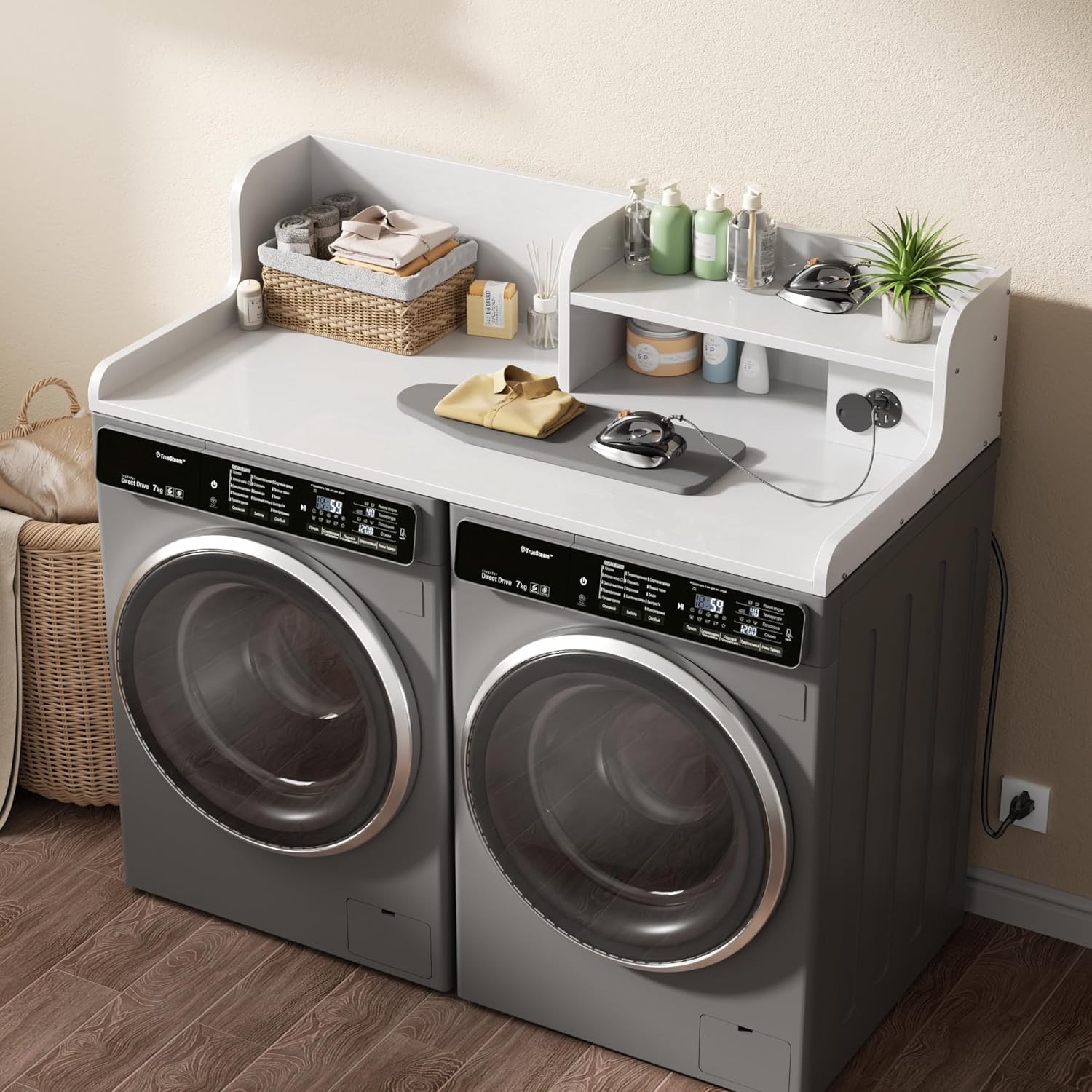 DTK Washer Dryer Countertop with Charging Station, 2 Tier Laundry Countertop with Anti-Slip Strips, 27.55