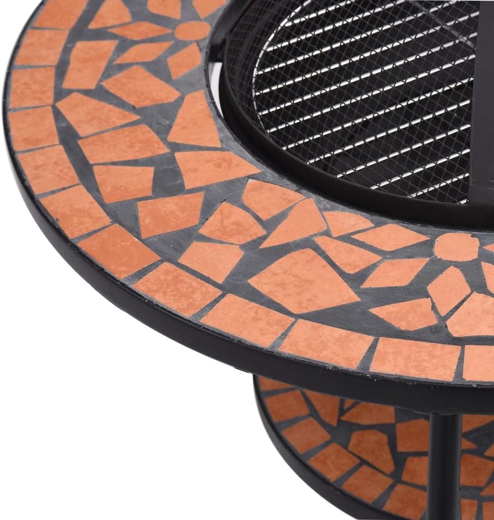 Multifunctional Fire Pit Table, Patio Decorative Table, Round Table for Camping, Outdoor Heating, Campfire and Picnic,Mosaic Fire Pit Table Terracotta 26.8