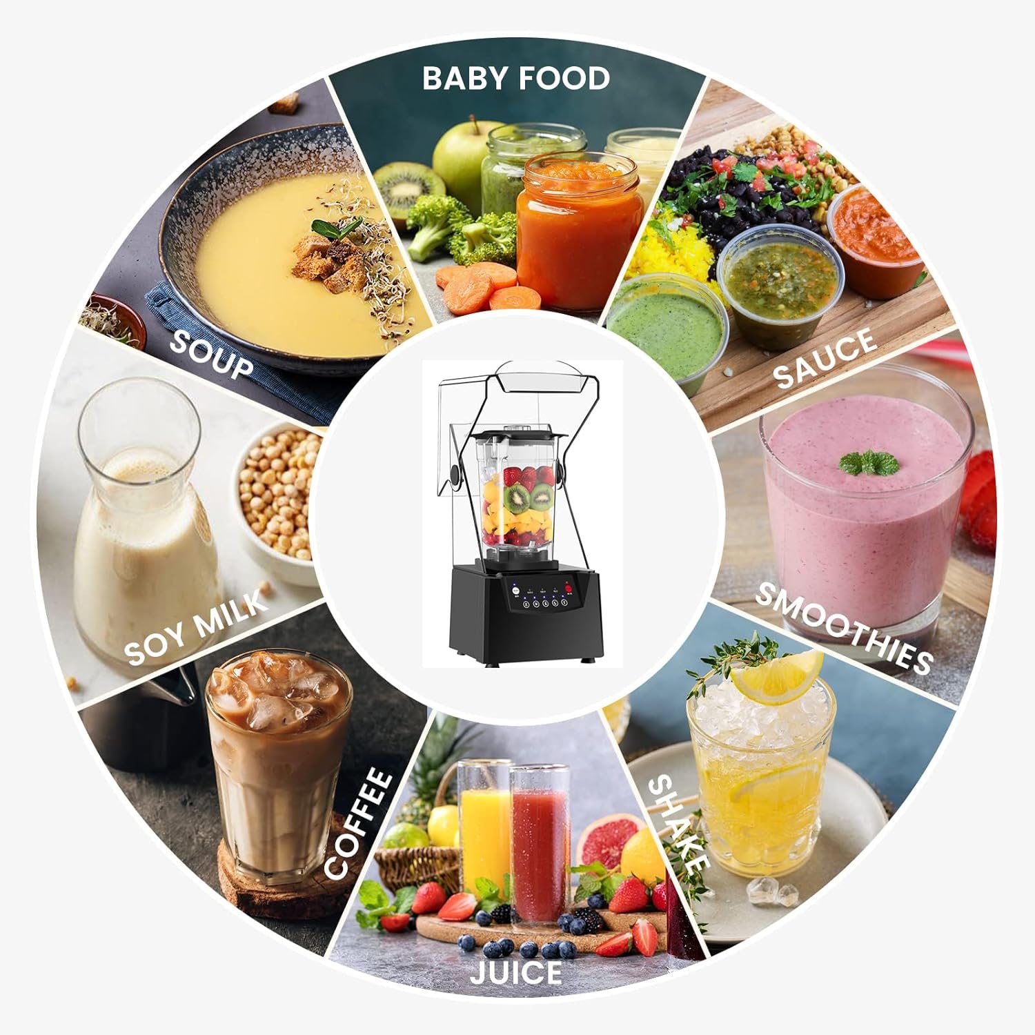 2000ml Professional Blender, 2200W Professional Blender with Soundproof Shield, with 6 17000rpm Blades and Automatic Cleaning, Blender, for Kitchen, Fruits, Shakes, Smoothies, and Frozen Drinkser