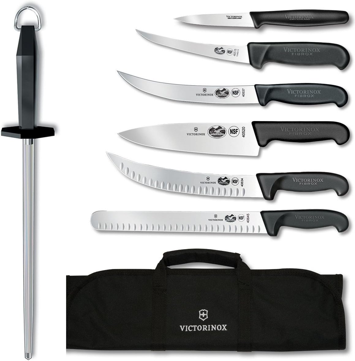 Victorinox - VN46137 Swiss Army Cutlery Fibrox Pro Ultimate Competition BBQ Set, Knife Roll, 8-Piece, Black