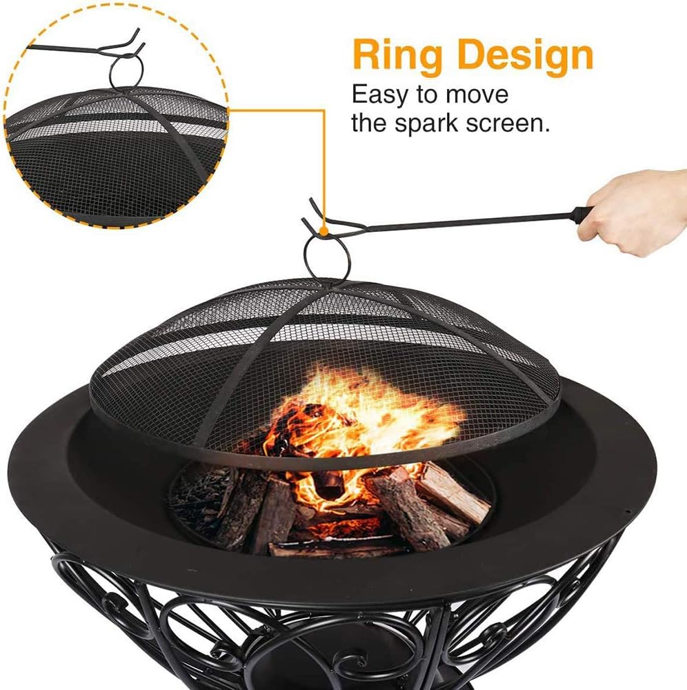 Fire Pit Portable Outdoor Fire Bowl, 20 Inch Wood Burning BBQ Fire Pits, with Spark Screen Poker Fire Pit