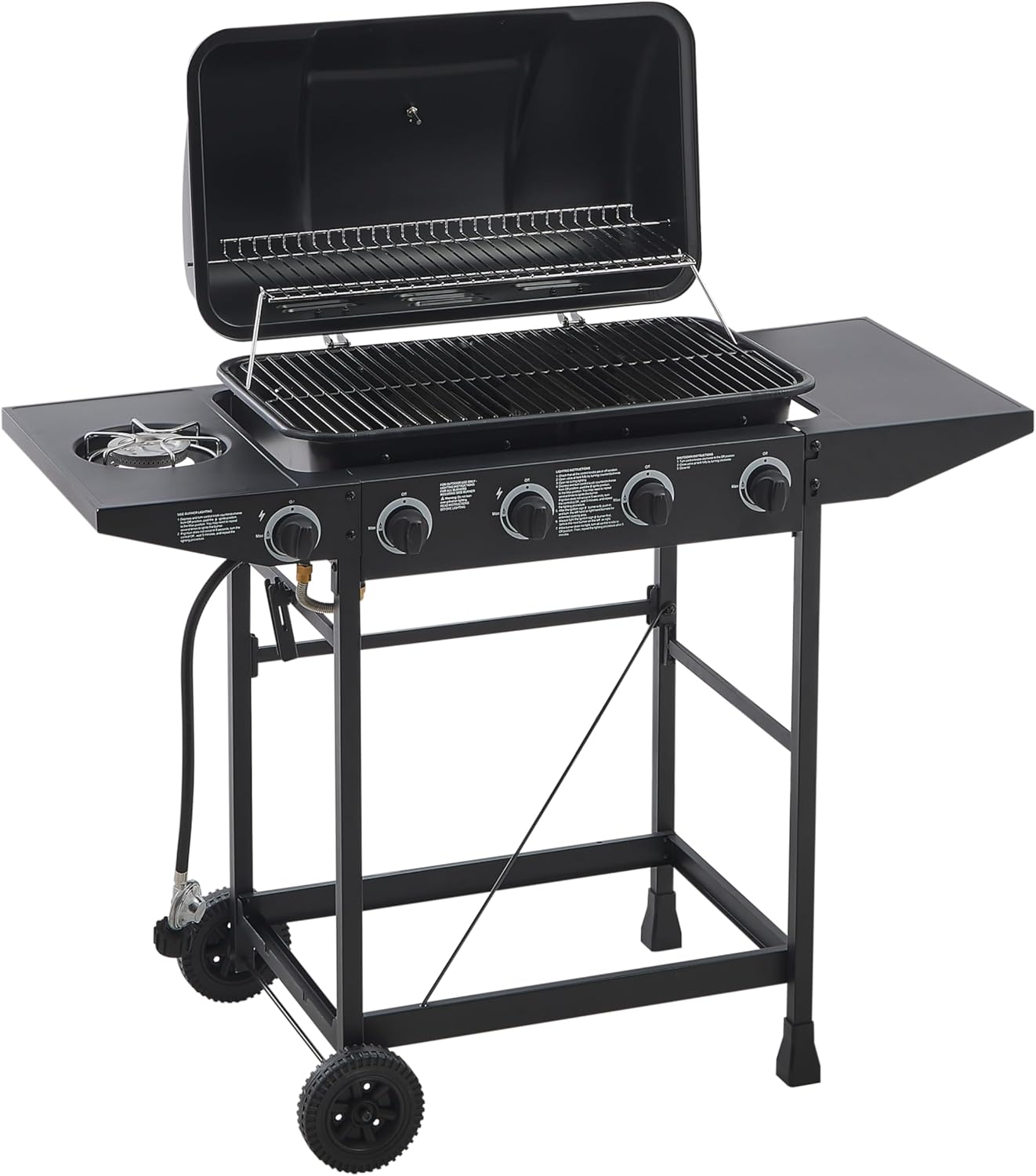 HELOBELA-BBQ Propane-Gas Barbecue-Grill Outdoor-Cooking - 5 Burner | Side Burner | 42000 BTU Output Stainless Steel | Enamel-Coated Grates and Side Tables for Kitchen and Patio Backyard