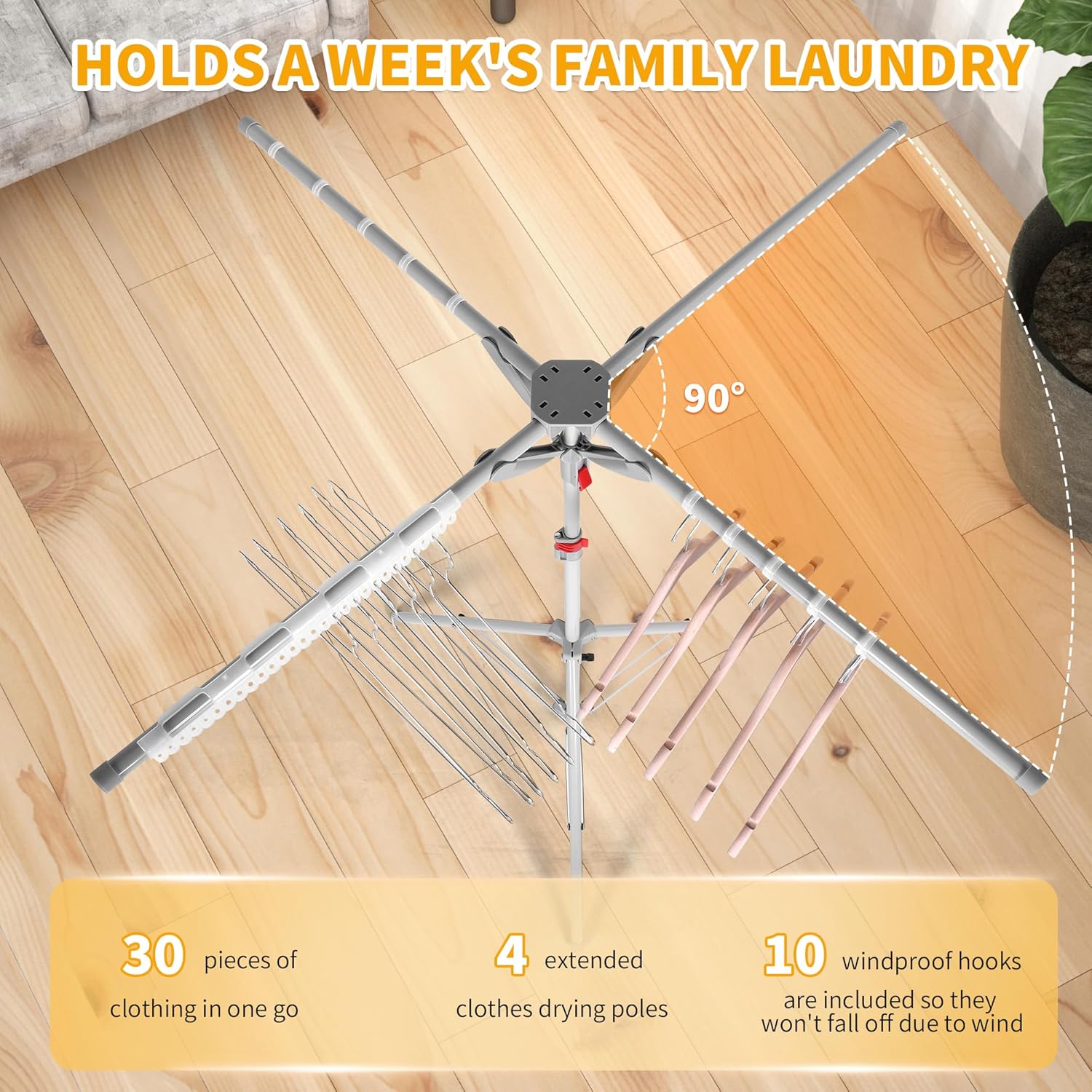 Tripod Clothes Drying Rack, Foldable Portable Drying Rack Clothing Height Adjustable, 2025 Upgraded Collapsible Standing Drying Rack for Indoor/Outdoor Clothes Towel Drying