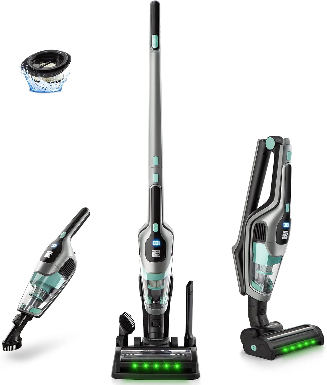Kenmore 200 Series DS2010 Cordless Stick Vacuum Lightweight Cleaner 2-Speed Power Suction LED Headlight 2-in-1 Handheld for Hardwood Floor, Carpet & Pet Hair
