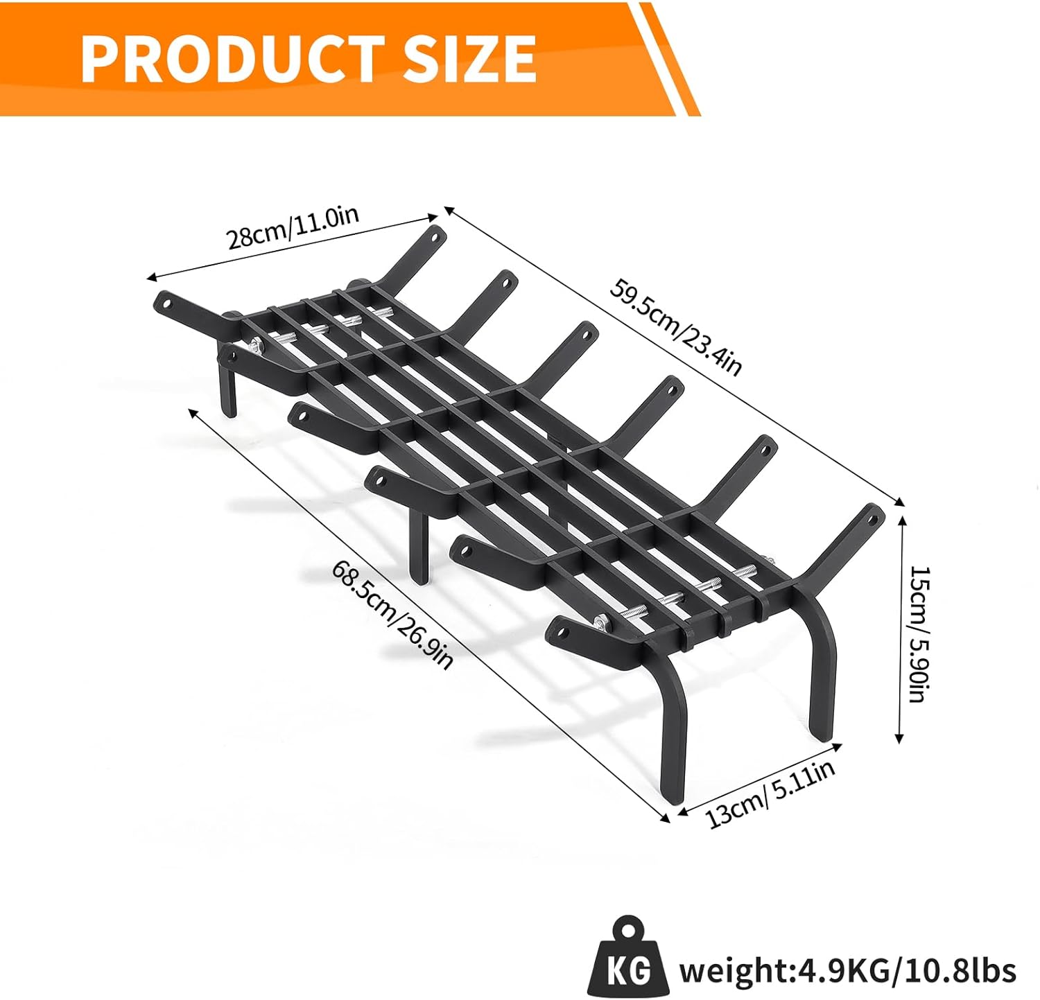 Fireplace Grates 26.9 inch Fire Place Grate Heavy Duty High Carbon Steel Fireplace Log Grate for Indoor Outdoor Firewood Stove Log Holder Rack Wood Burning Fireplace Accessories