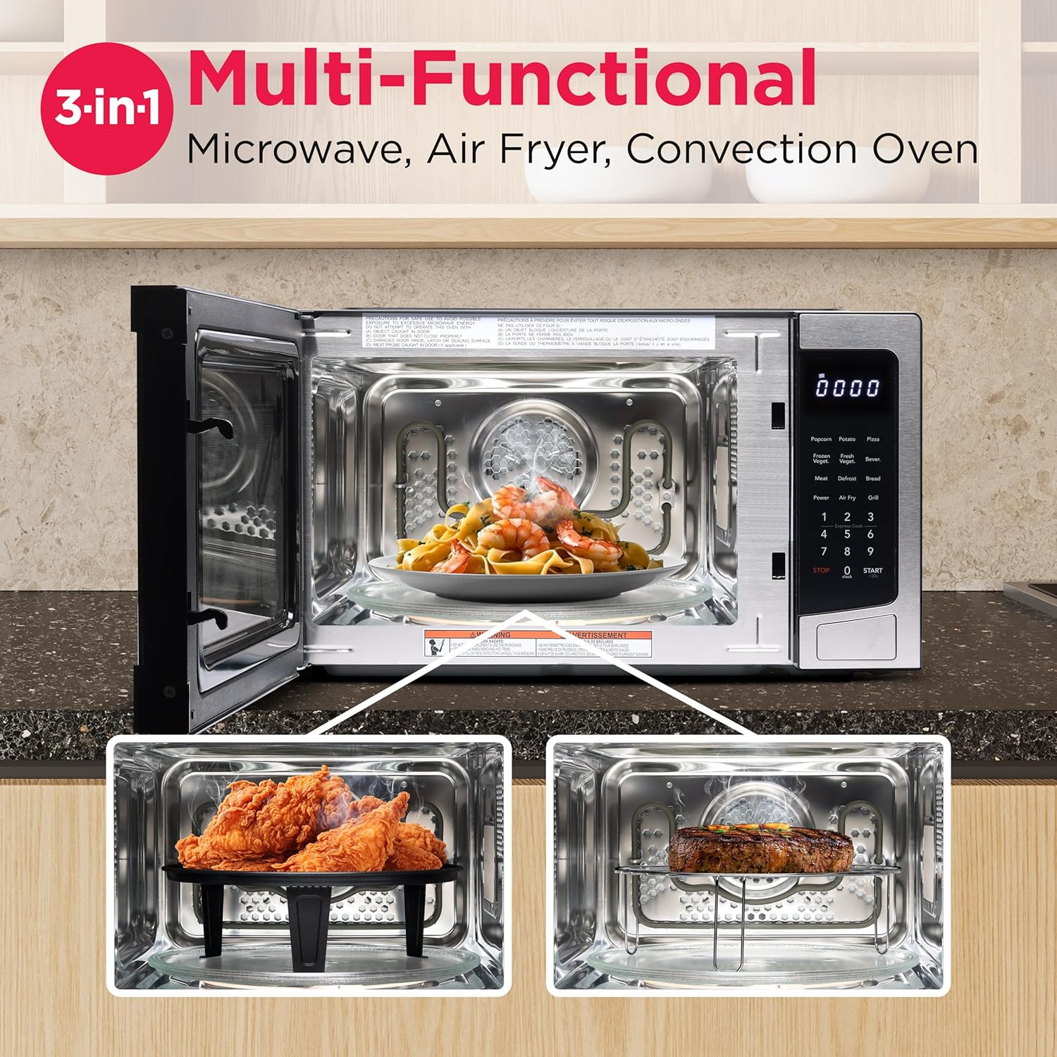 FRIGIDAIRE 1.2 cu ft Microwave, Digital Air Fryer, Convection Oven, Combo-Fry with XL Capacity, Stainless Steel Finish