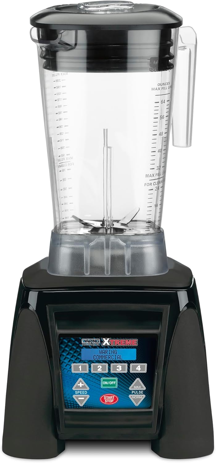Waring Commercial MX1300XTX 3.5 HP Blender with 4 recipe programable LCD Display and a 64 oz. BPA Free Copolyester Container, 120V, 5-15 Phase Plug