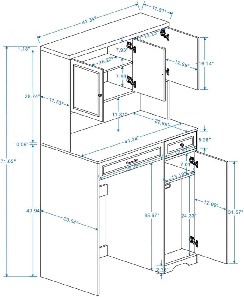 Over The Washer Dryer Storage Cabinet, Laundry Room Space Saver Cabinet with Laundry Basket, Over Washer Organizer with Adjustable Shelves, Drawer & Cabinets, Freestanding Laundry Storage Unit