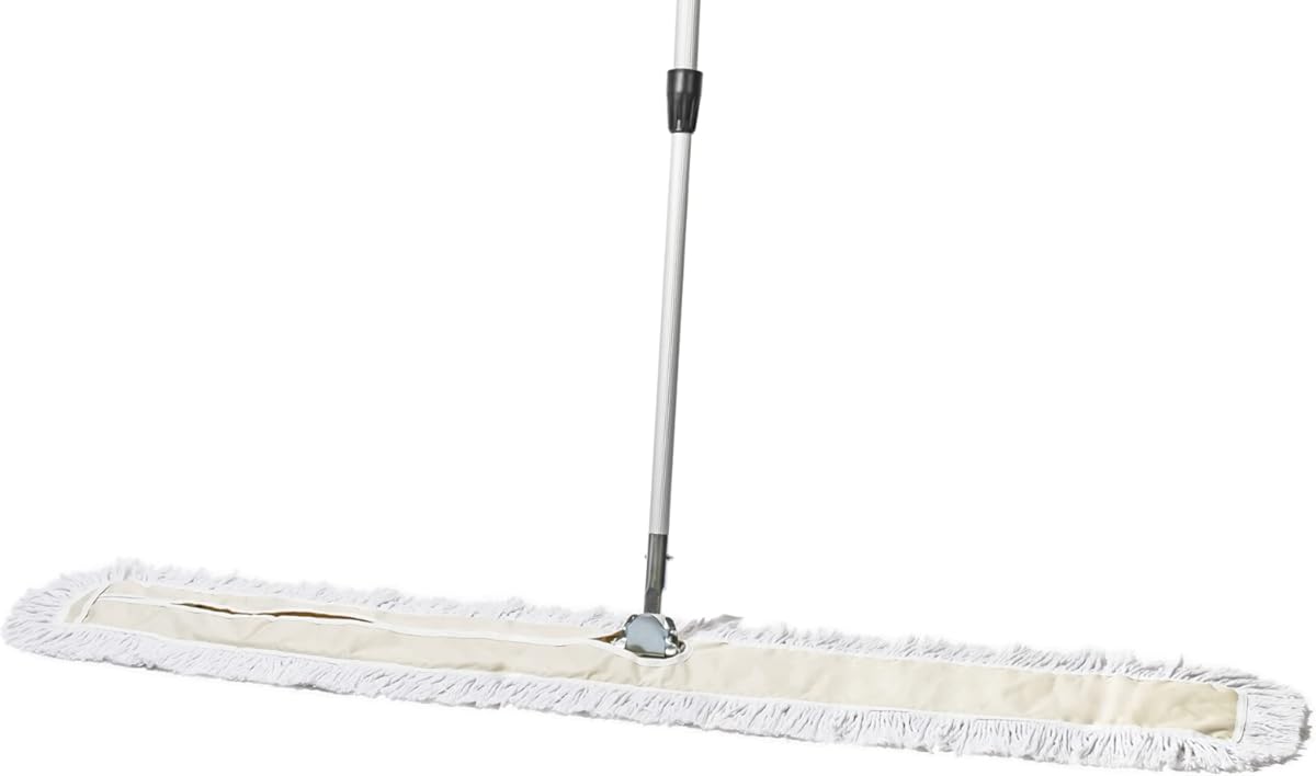 Commercial Dust Mop – 60 Inch Floor Sweeper for Hardwood, Reusable Cotton Mop Head, Extendable Handle, Dry Mop for Floor Cleaning & Janitorial Supplies