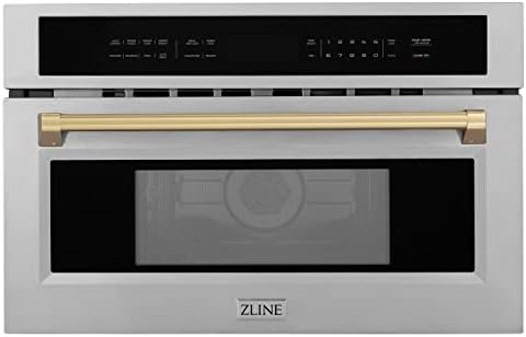 ZLINE Autograph Edition 30 in. 1.6 cu ft. Built-in Convection Microwave Oven in Satin Stainless Steel and Champagne Bronze Accents (MWOZ-30-SS-CB)
