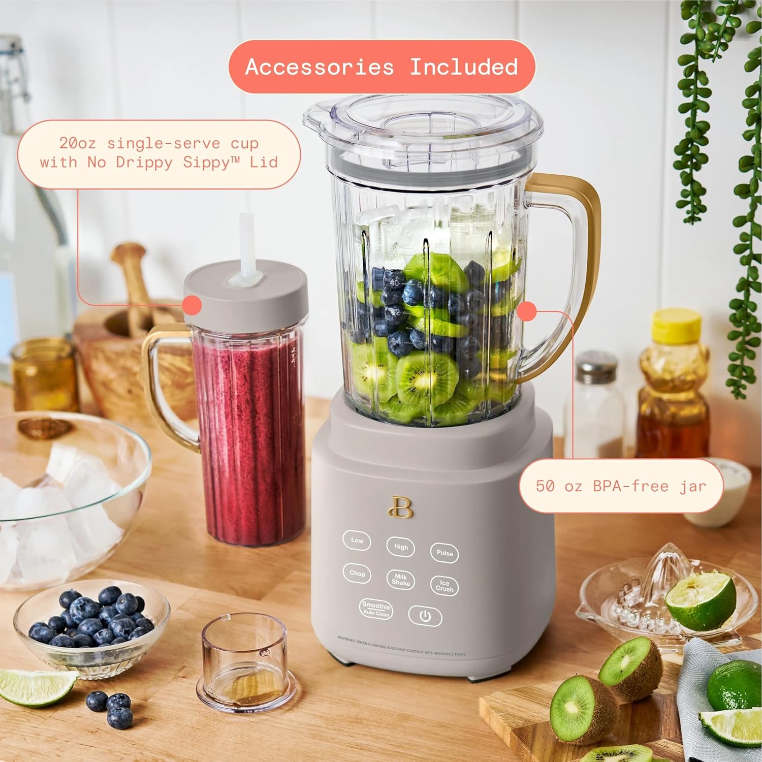 PowerExact High-Performance Blender System with Touch Controls, Multiple Speed Settings, Sleek Design, Ideal for Smoothies, Shakes, and Hot Soups - Blac Sesame (Porcini Taupe)