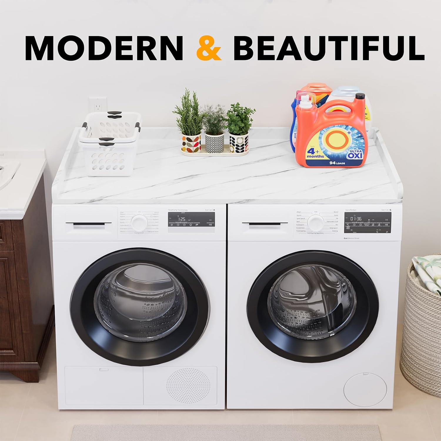 SpaceAid Washer Dryer Countertop, Laundry Wood Shelf Topper with Edge, 54