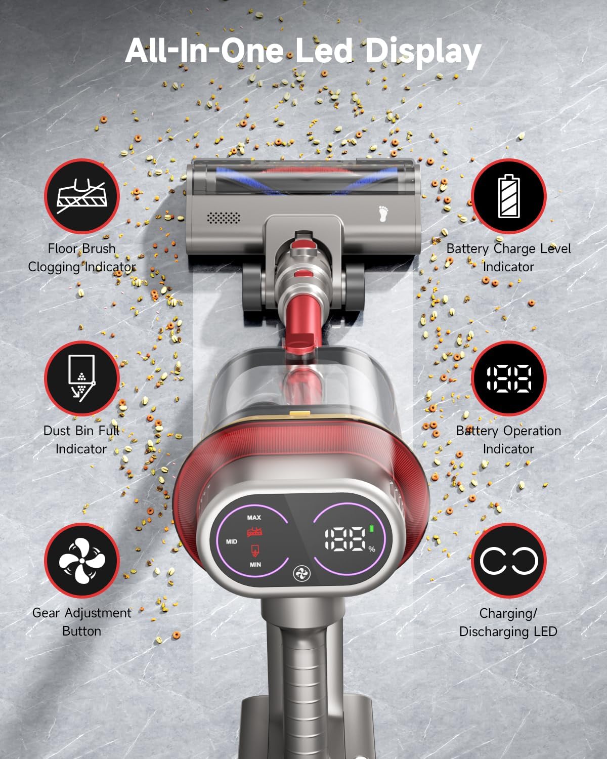 Vacuum Cleaners for Home, 650W 55KPA Cordless Vacuum Cleaner, 75 Mins 2L Double Dustcup Stick Vacuum Cordless Rechargeable, Anti-Tangle & Wall Mount Charging, for Hard Floors Carpet Pet Hair