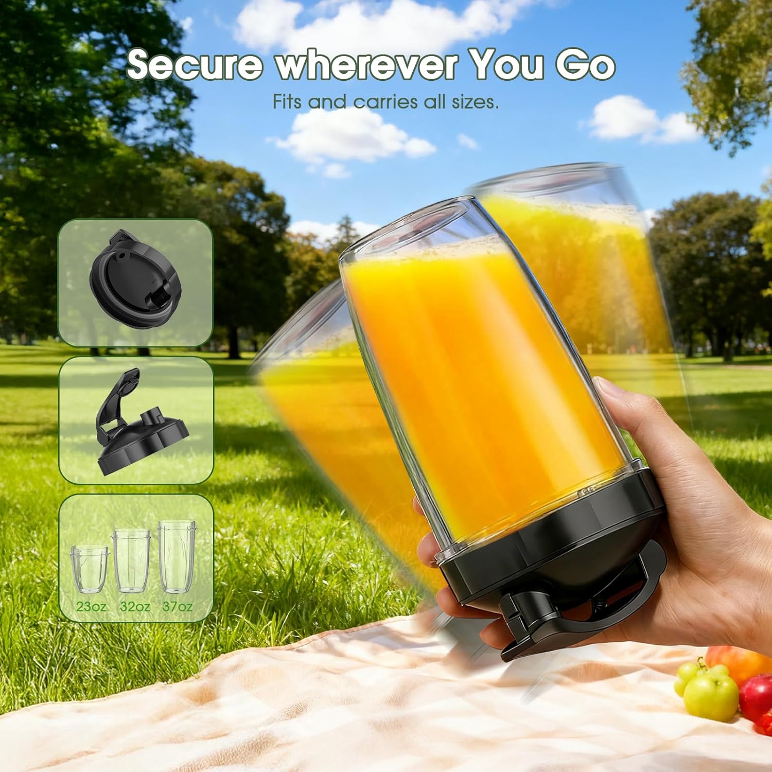 Countertop Blenders for Kitchen 25000RPM Personal Blender for Shakes and Smoothies with 37oz 32oz 23oz Portable Cups, Smoothie Blender for Ice Crushing, Frozen Drinks, Milkshake, Juice, Nuts