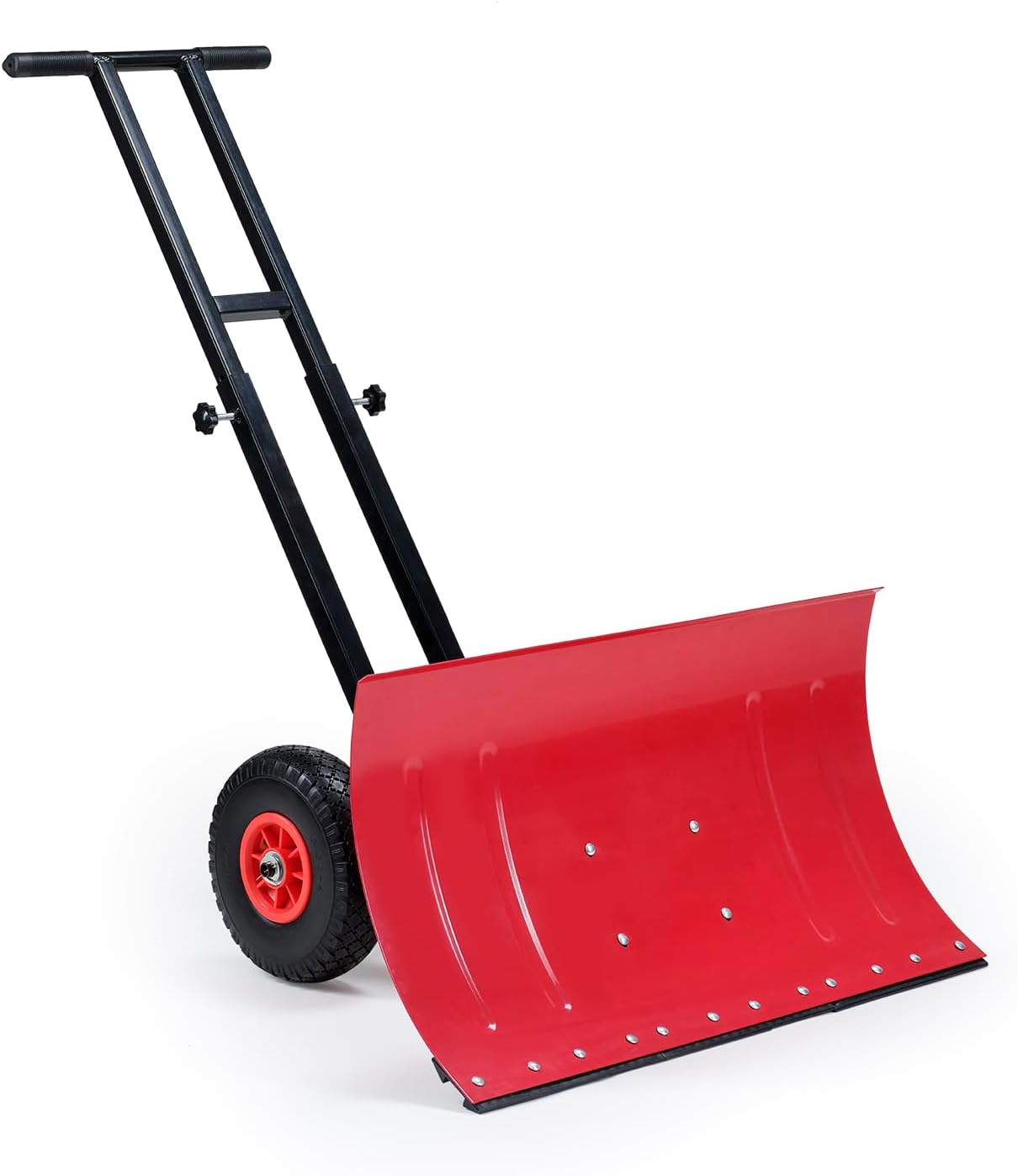 Snow Shovel with Wheels, 29X16.5inch Angled Steel Blade，Heavy-Duty Snow Shovel Pusher and Plow with Height Adjustable Handle for Driveway and Efficient Snow Removal (29 Inch X16.5 Inch)