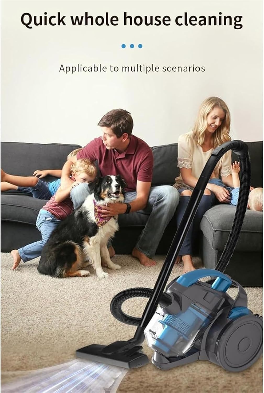 Portable Lightweight Bagless Canister Vacuum Cleaner, 2000W Efficient Motor, Cylinder Cleaner with 1.8L Dust Container for Home, Floors, Tiles, Sofas, Carpets & Cars