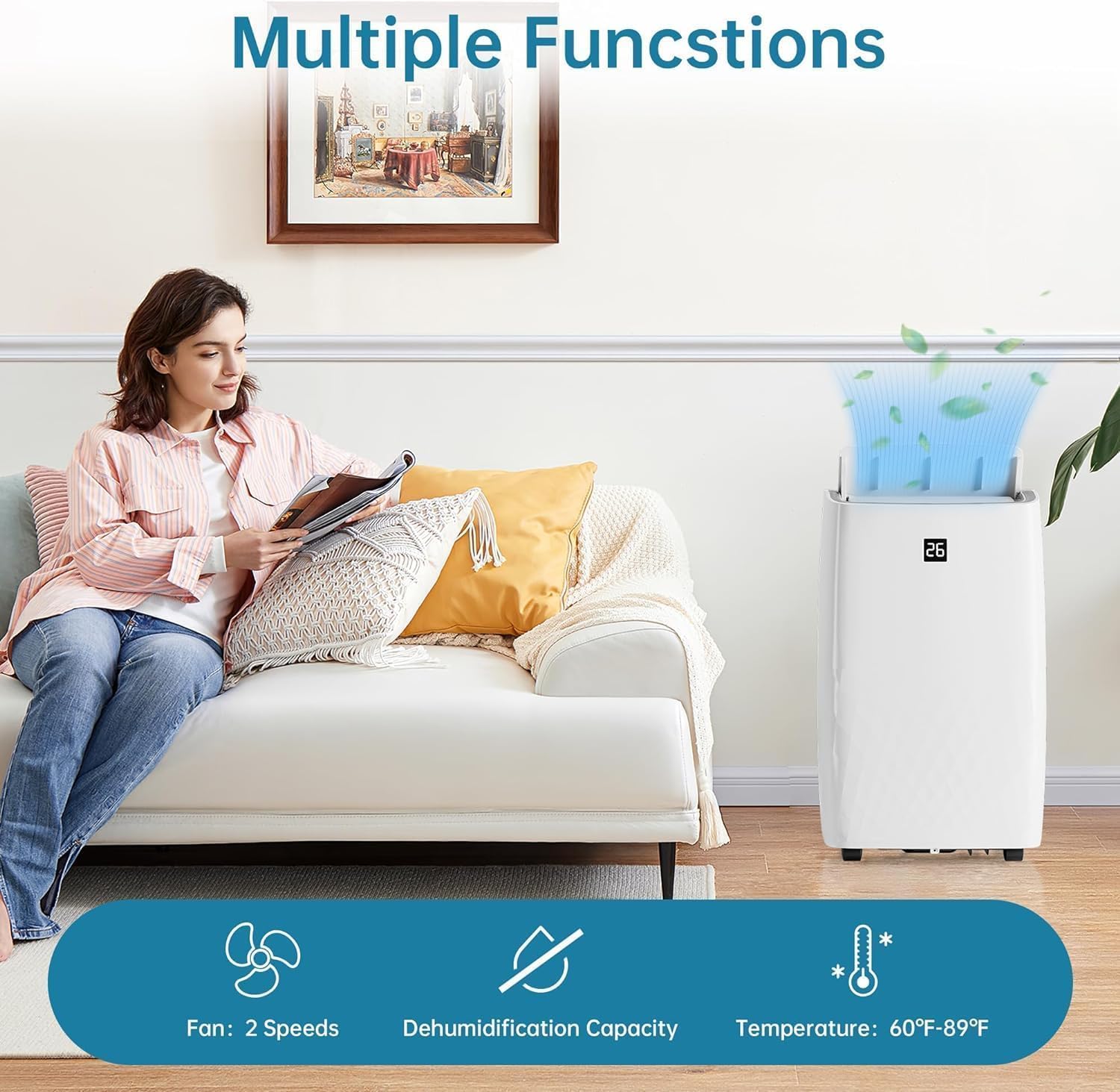 12000Btu Portable Air Conditioner 4-in-1 Portable AC Unit Cool up to 550 sq.ft, Portable Air Conditioners with Remote Control, Window Kit, 1-24H Timer