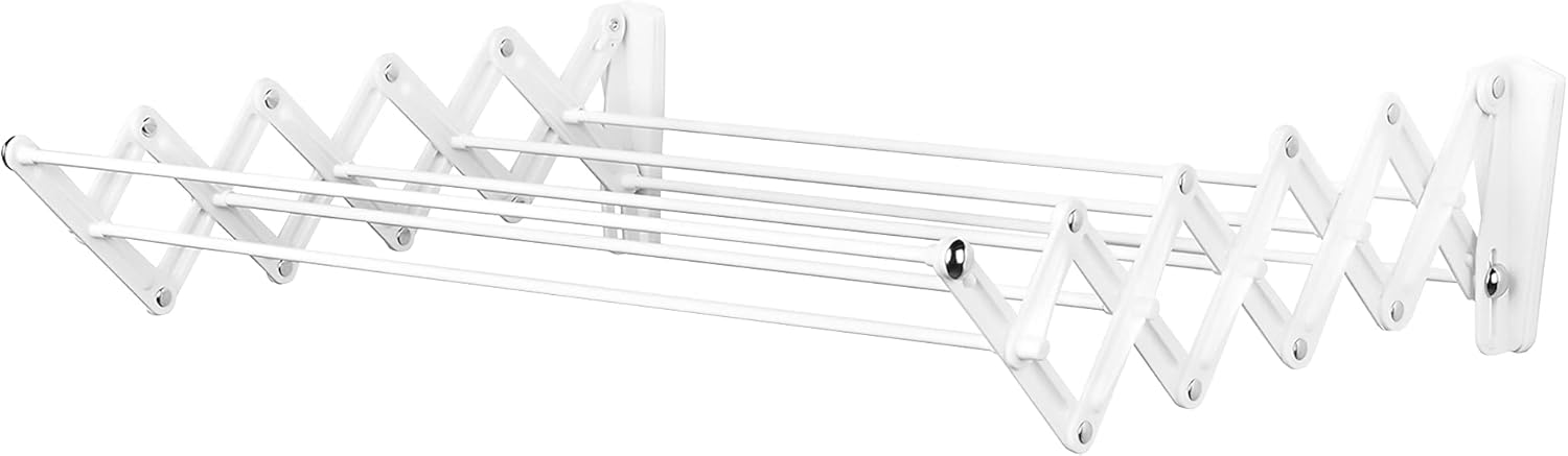 Polder Folding Wall-Mount 24-Inch Accordion Drying Rack, Opens to 18 inches and Folds Closed to 5. 25 inches, White