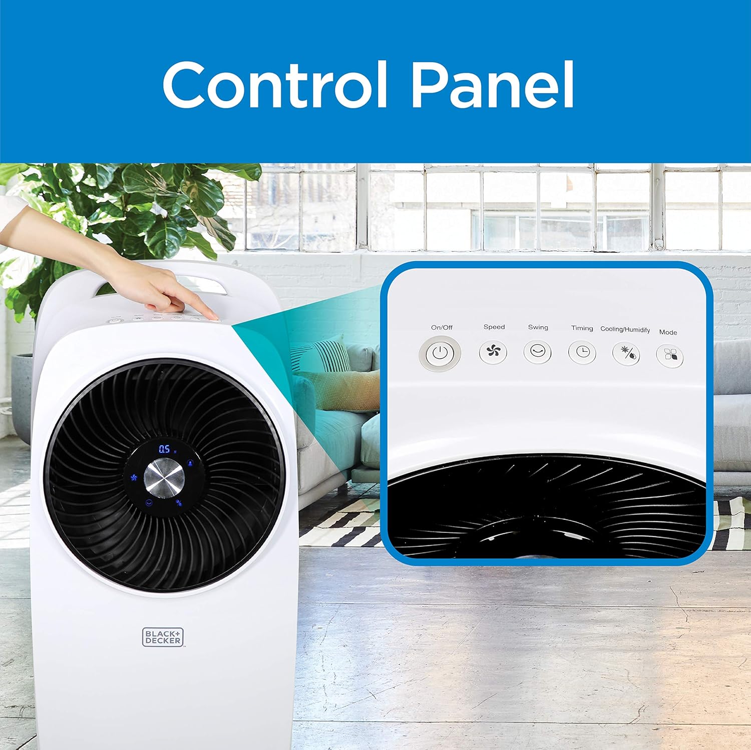 BLACK+DECKER Evaporative Air Cooler - Portable Air Conditioner Cooling Fan with LED Display, Remote Control, 2-Gallon Water Tank - Compact and Lightweight Design, White