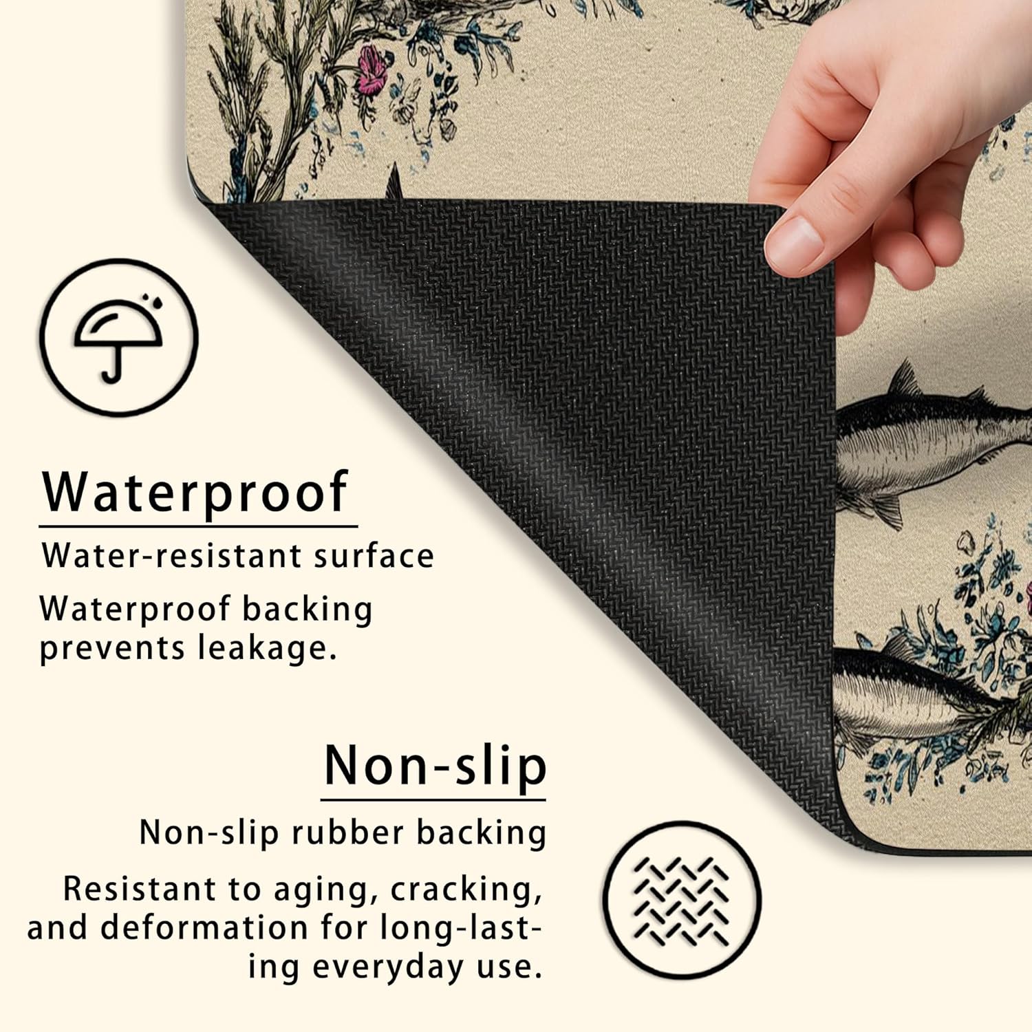 Vintage Fish Washer Dryer Top Protector Mat, Retro Aquatic Design Laundry Machine Dust Covers, Nature Inspired Rubber Anti-slip Waterproof Washer And Dryer Mats for Home 24x24 Inch