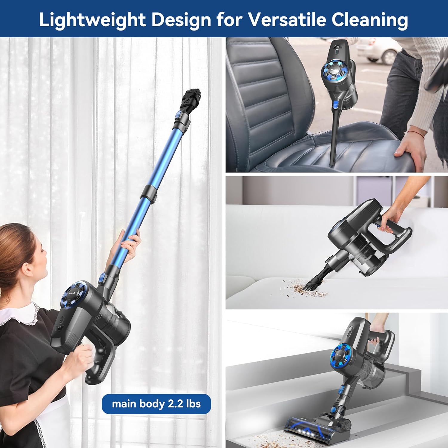 Cordless Vacuum Cleaner,8-in-1 Lightweight Stick Vacuum with Powerful Suction,Self-Standing,40 Mins Max Runtime,Rechargeable Vacuum Cleaners for Home,Hardwood Floor,Carpet,Pet Hair (Charcoal)