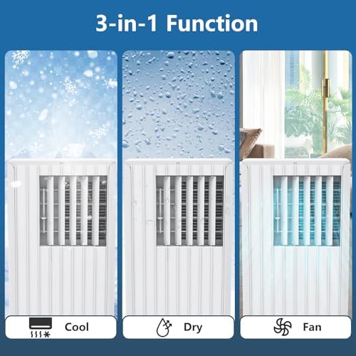 8,000 BTU Portable Air Conditioner, Smart Control, Cools up to 350 Sq. Ft., with Dehumidifier & Fan mode, Easy- to-use Remote Control & Window Installation Kit Included