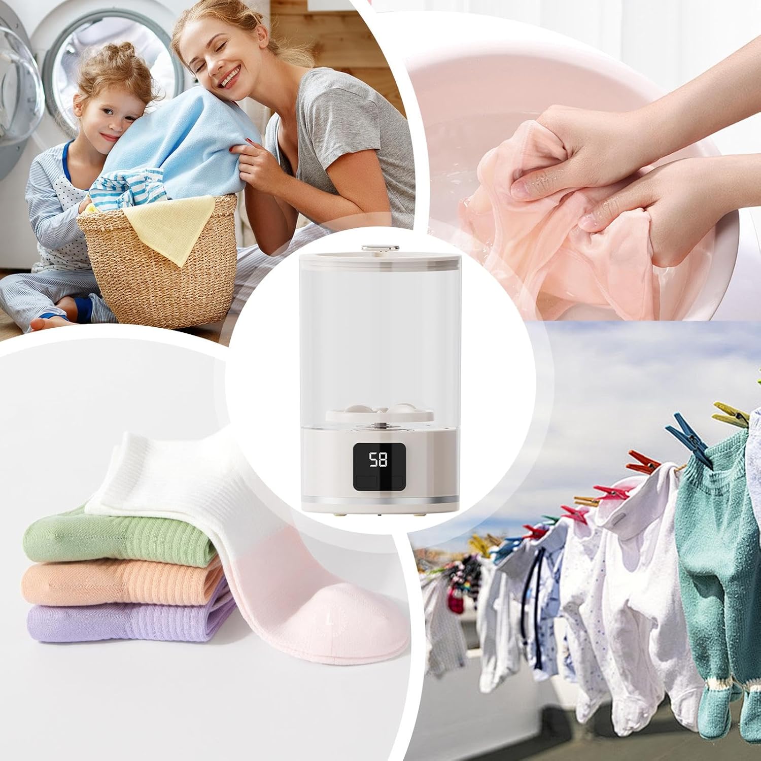 Travel Washing Machine - Portable Spin Washer, Compact Wash Tub | Compact Laundry Device With Basket Drain Feature For Travel Undergarments Socks And Camping Use, Foldable Washer For Dorm Life