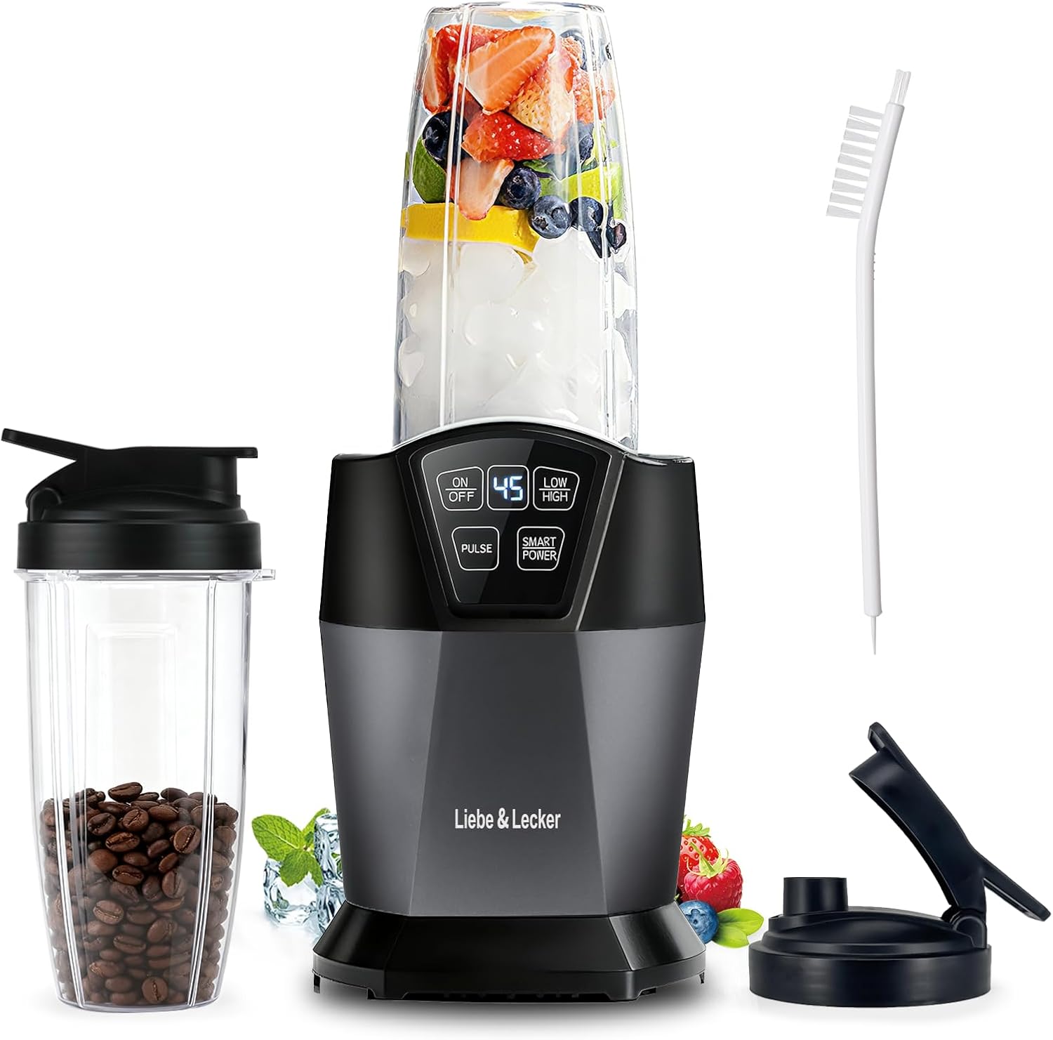 Liebe&Lecker Smoothie Blender, 1200 Peak Watts Blender for Smoothies, Blenders with (2) 28-oz To-Go Cups & Solid Lid, Personal Blenders for Shakes and Smoothies, Ice Crushing & Frozen Fruit