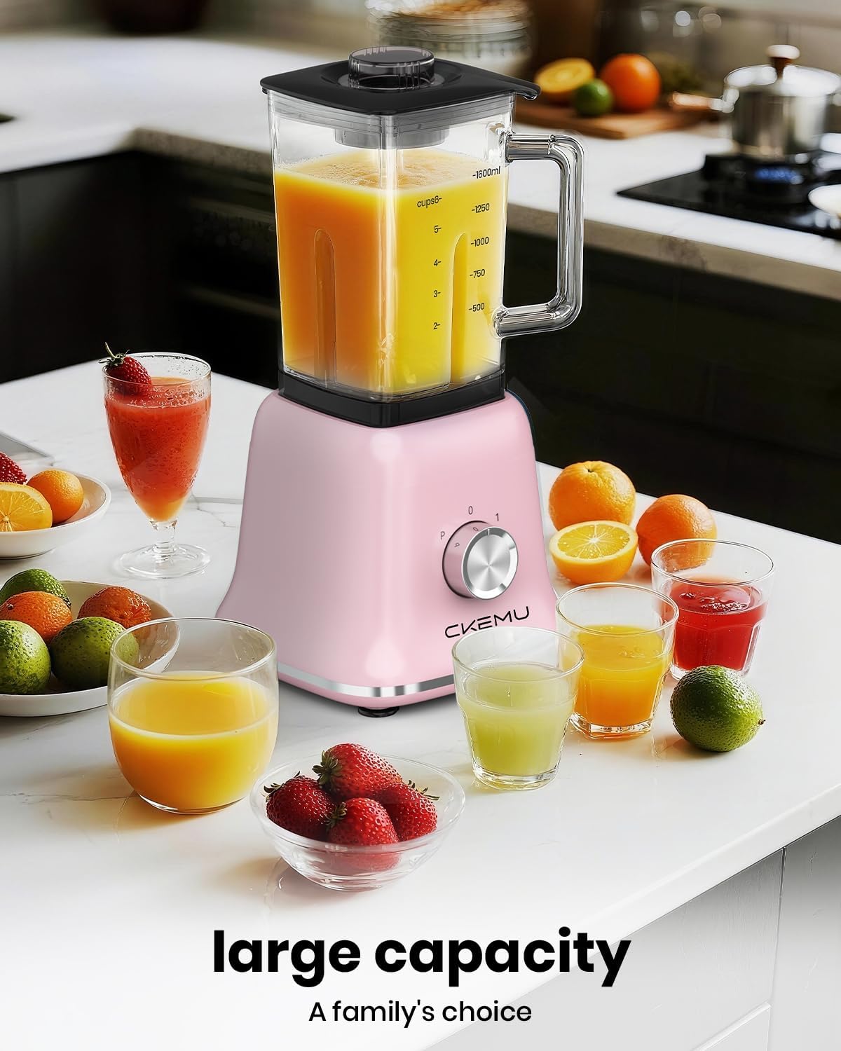 Professional Blender For Smoothies, 58 Oz Glass Jar, Glass Blender Including Puree & Crush Ice Functions, 750 Watts, Macaroon Pink, B02