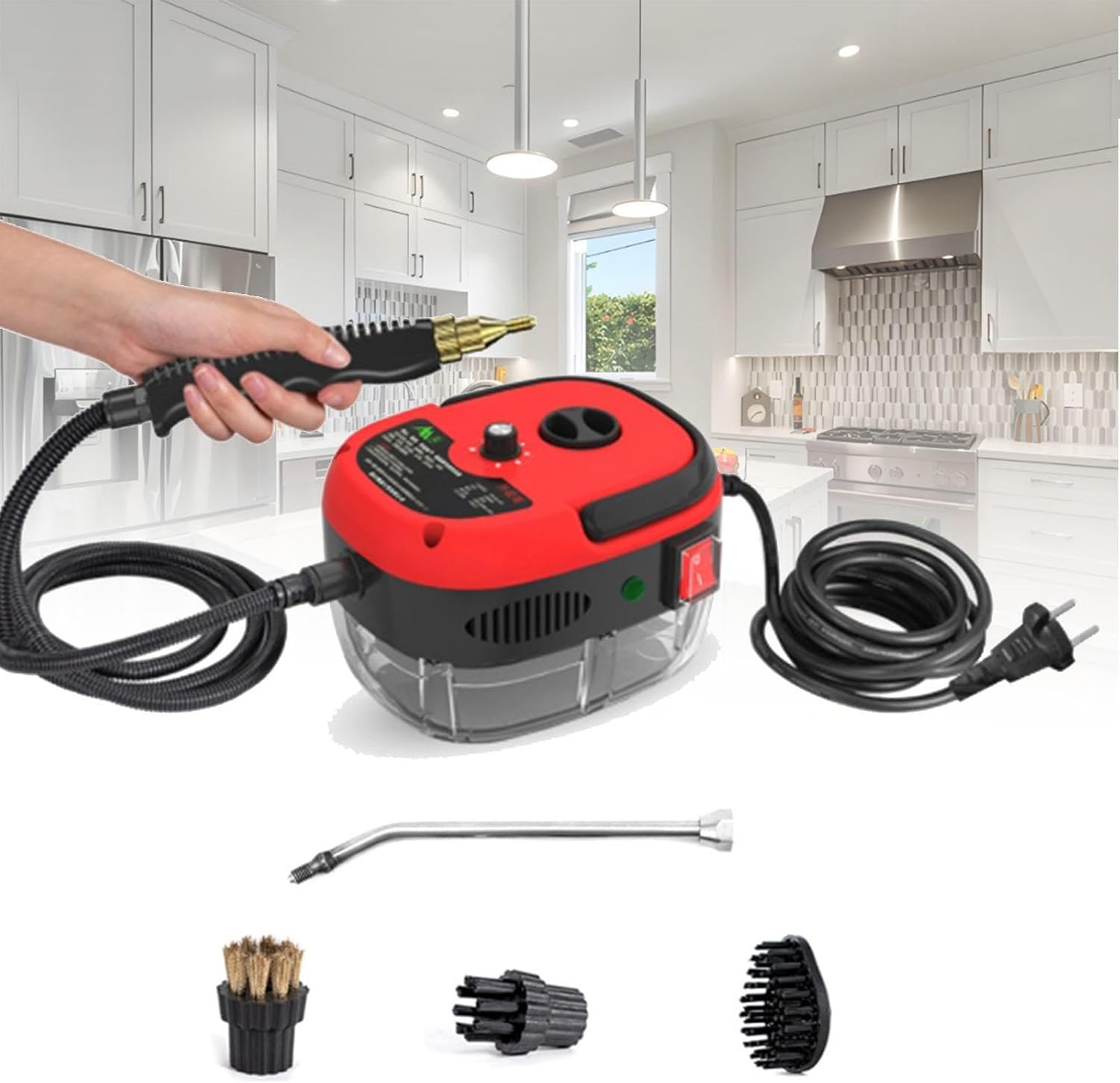 Steam Cleaner,2500W Handheld Pressurized Steam Cleaner with 3 Brush Heads, Portable for Home, Car, Furniture, Kitchen, Bathroom and Wall