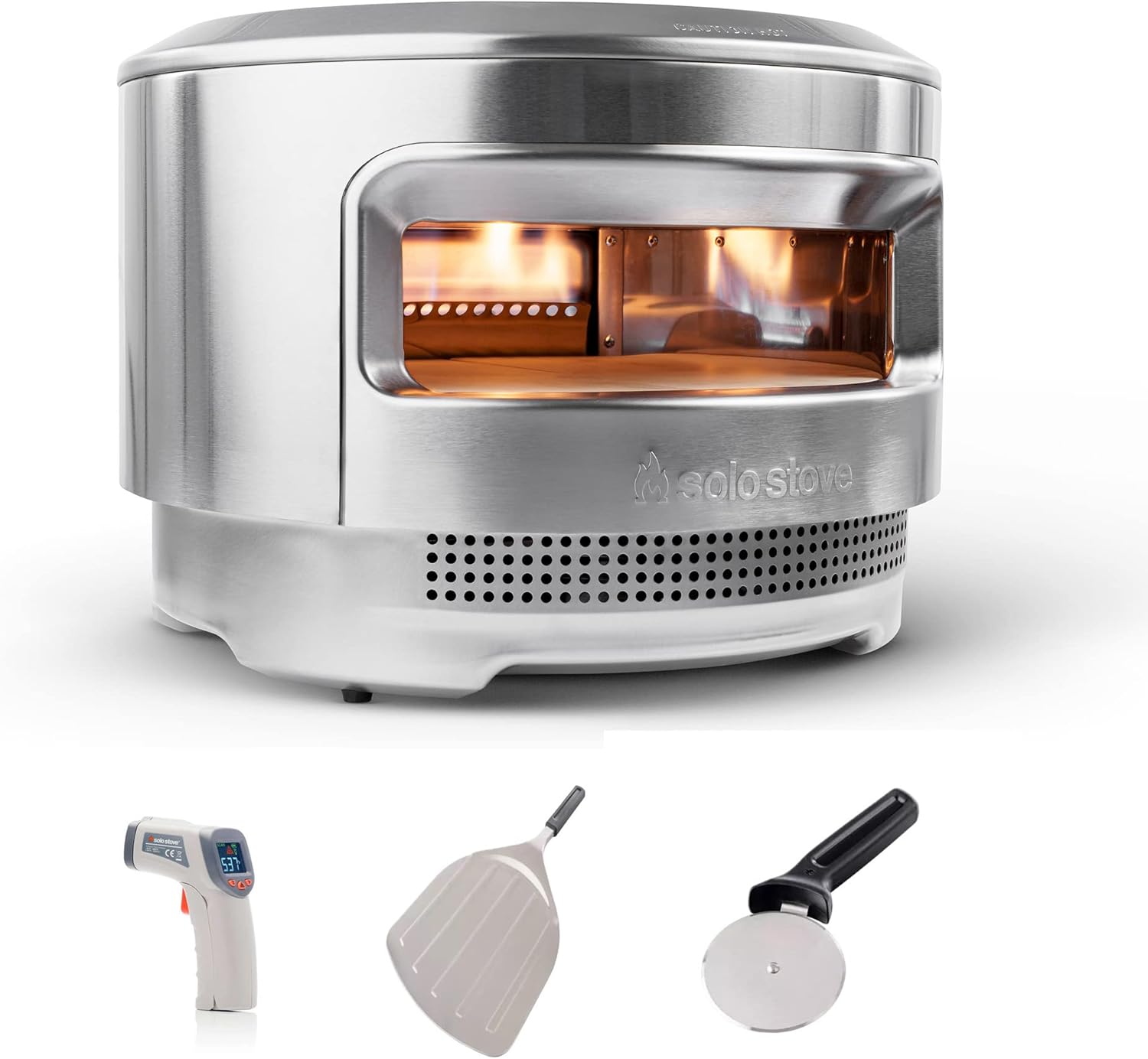 Solo Stove Pi Pizza Oven Starter Bundle | Incl. Stainless Steel Outdoor Pizza Maker, Wood Burning Assembly, Pizza Stone, Thermometer, Peel, Pizza Cutter, H: 15.125 in x Dia: 20.5 in, 30.5 lbs