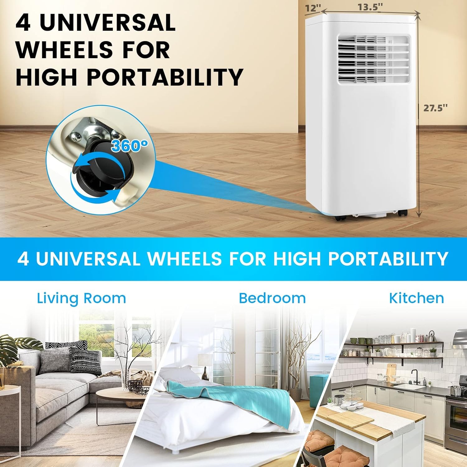 KOTEK Air Conditioner Portable for Room up to 250 Sq. Ft, 8000 BTU 4-in-1 AC Unit Works as Dehumidifier, Fan & Cooler w/Sleep Mode, Portable Air Conditioners w/Remote, Window Kit (White-6000BTU(SACC))