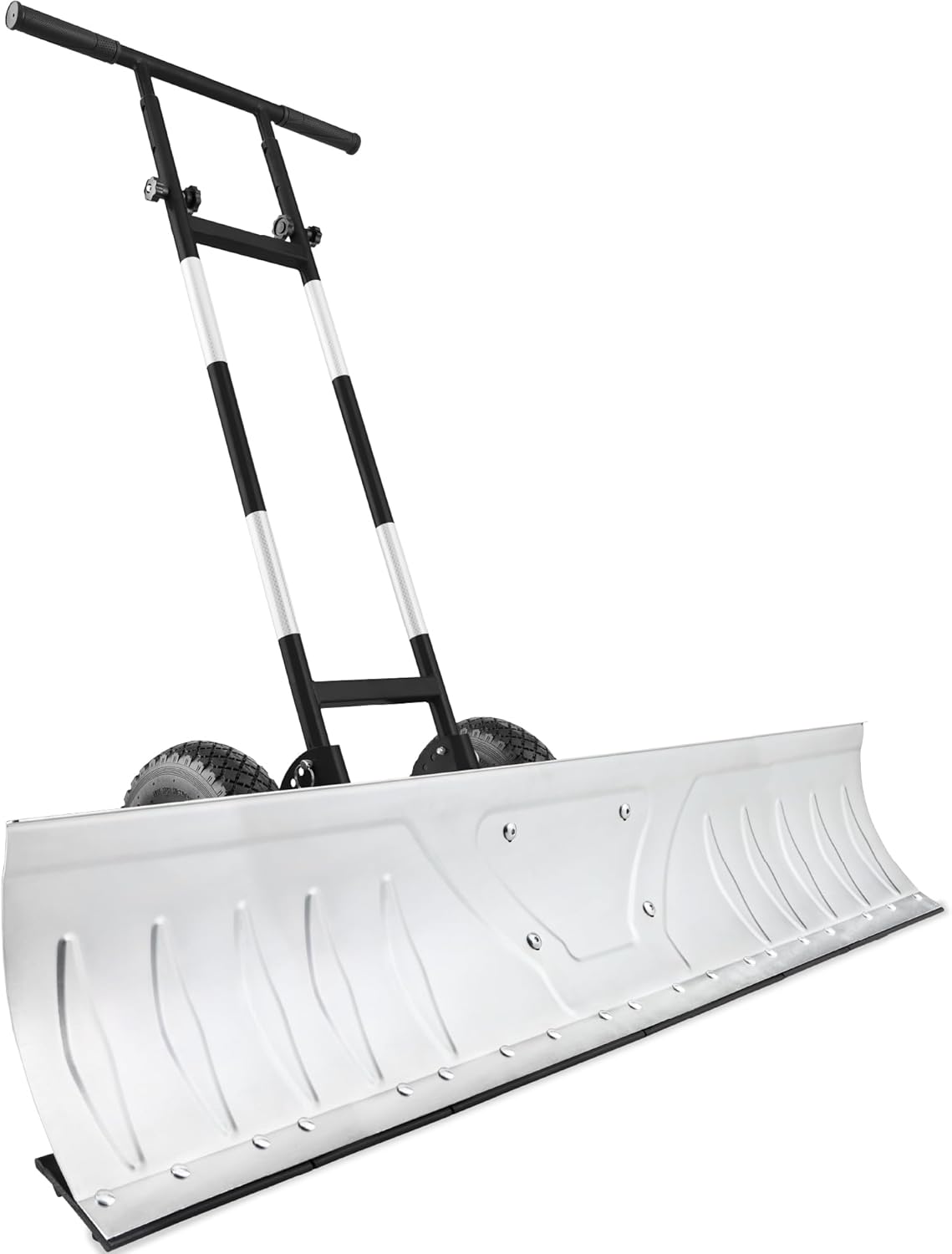 Best Choice Products 48in Heavy-Duty 2-Wheel Snow Pusher Hand Plow for Snow Removal w/Wheels, Adjustable Handle, Blade Angle - Silver