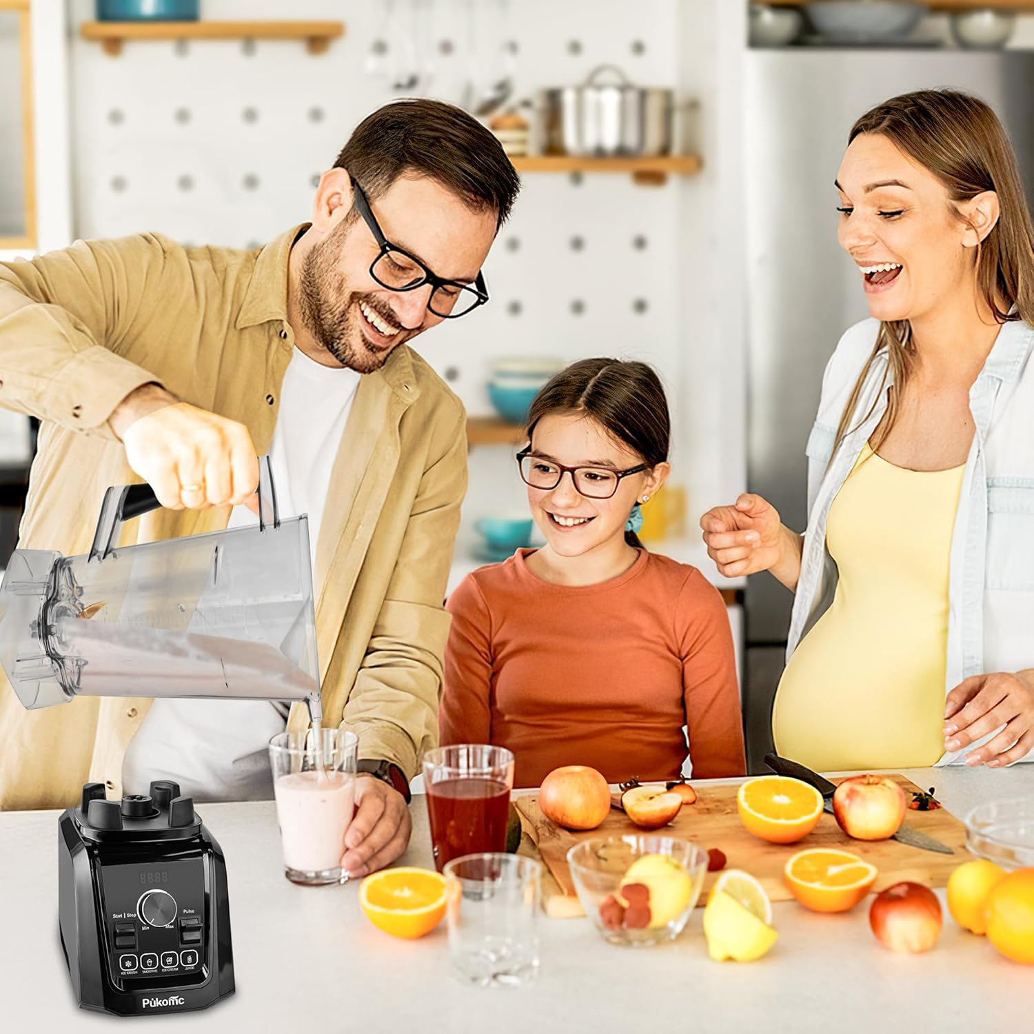 Pukomc Blender for Smoothies with 65Oz Large Capacity, 1200W Powerful Motor Blenders for Kitchen, 4 Presetting & 9 Speeds, Countertop Blenders for Ice Crush, Ice Cream, Frozen Drinks, with LED Display