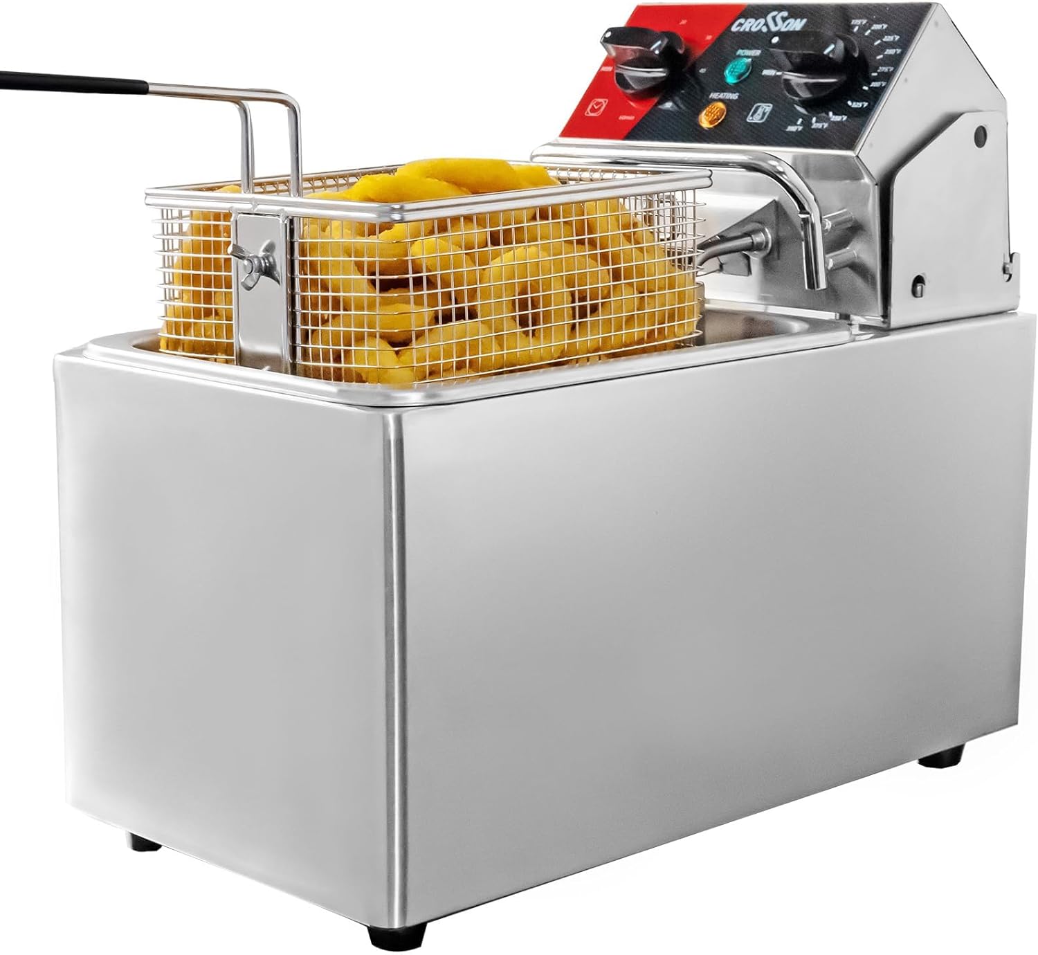 CROSSON 10Lbs Electric Countertop Deep Fryer with Easy Clean Rotary fryer head,30 Minitues Timer,Removable 304 SS Oil Tank with Handle,4.5L Deep Fryer With Basket for Home Use